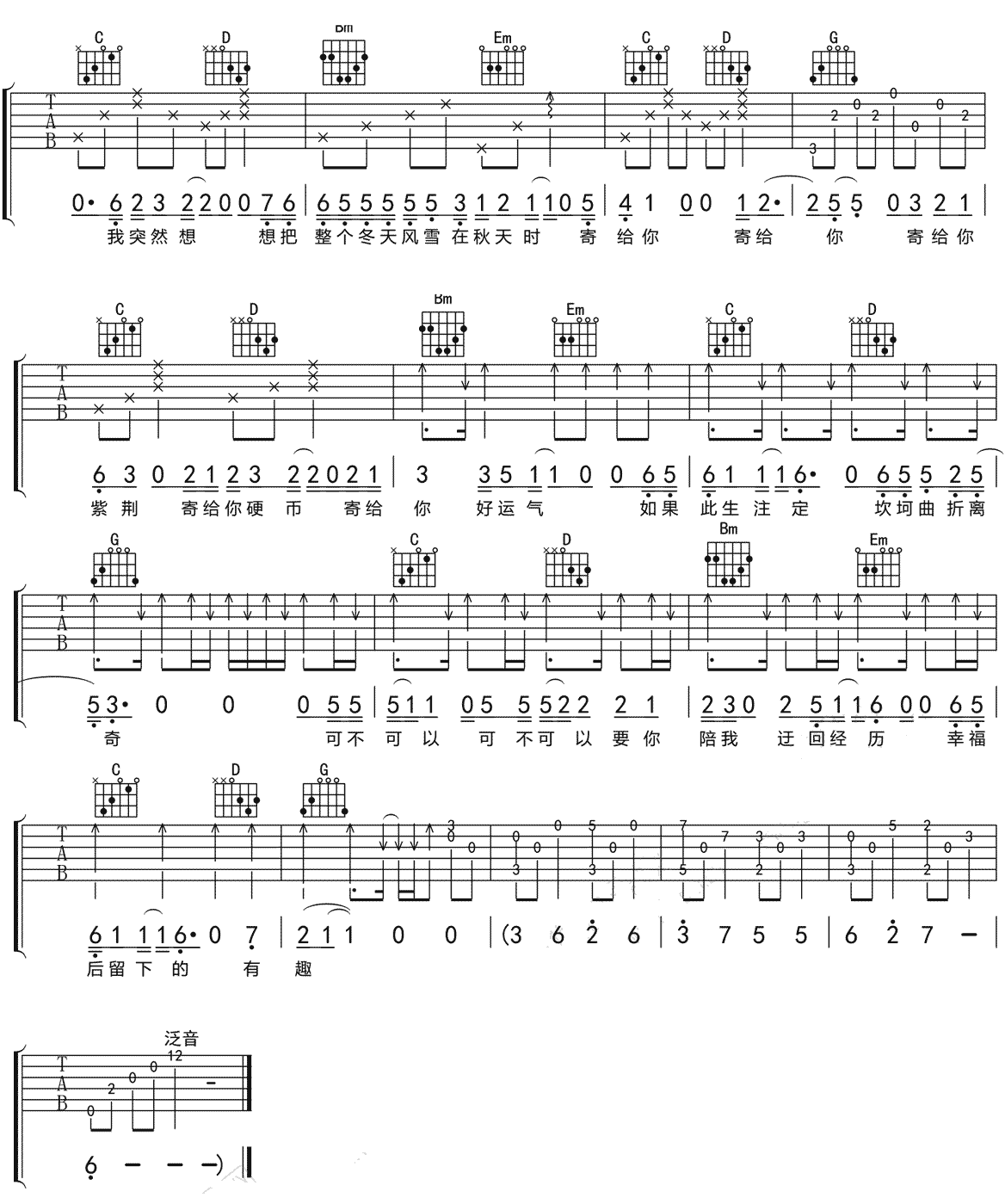 HHW《寄》吉他谱_G调指法原版弹唱谱-图2