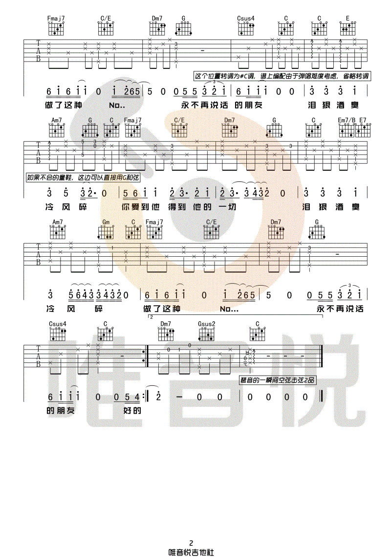 邓见超《好的晚安》吉他谱_C调原版弹唱谱-图2