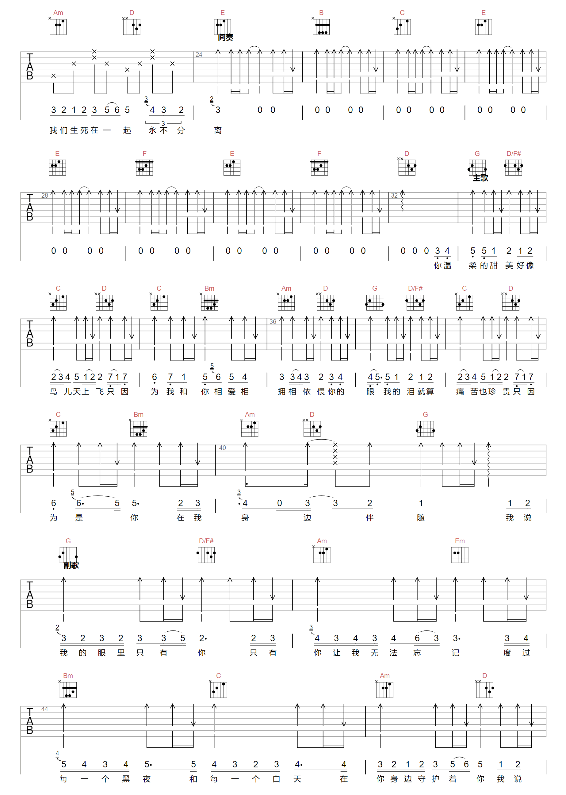 周柯宇/井冈山《我的眼里只有你》吉他谱_G调-图2