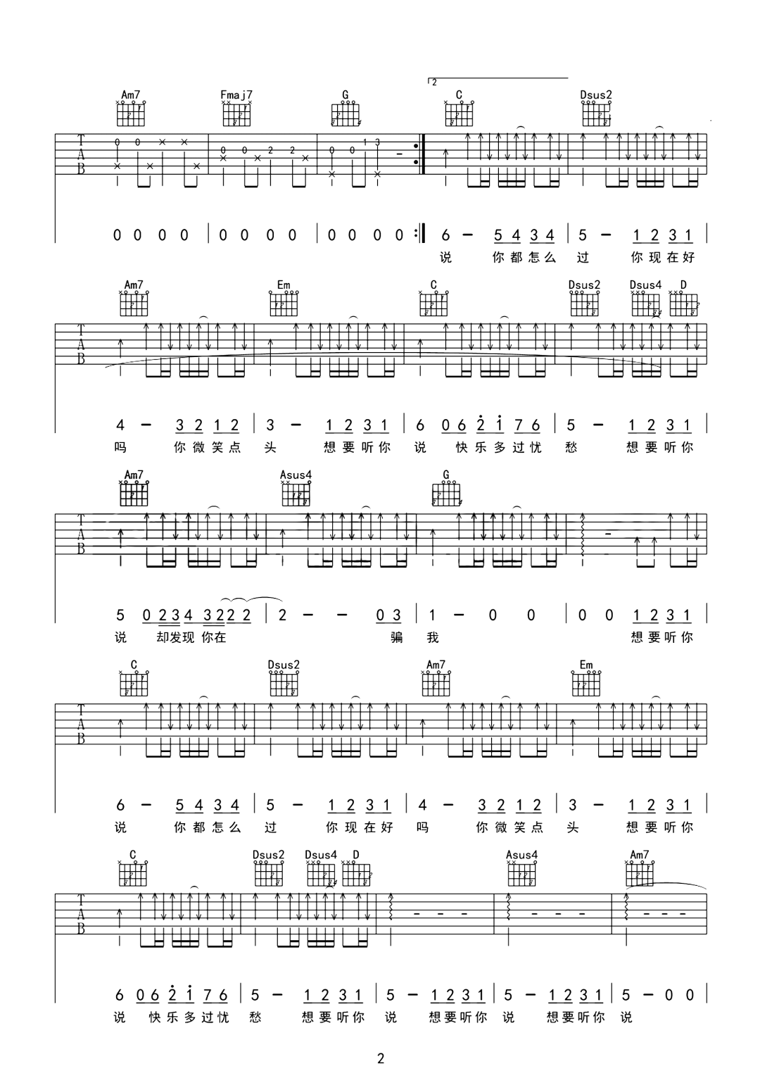 陈绮贞《残缺的彩虹》吉他谱_G调原版弹唱谱-图2