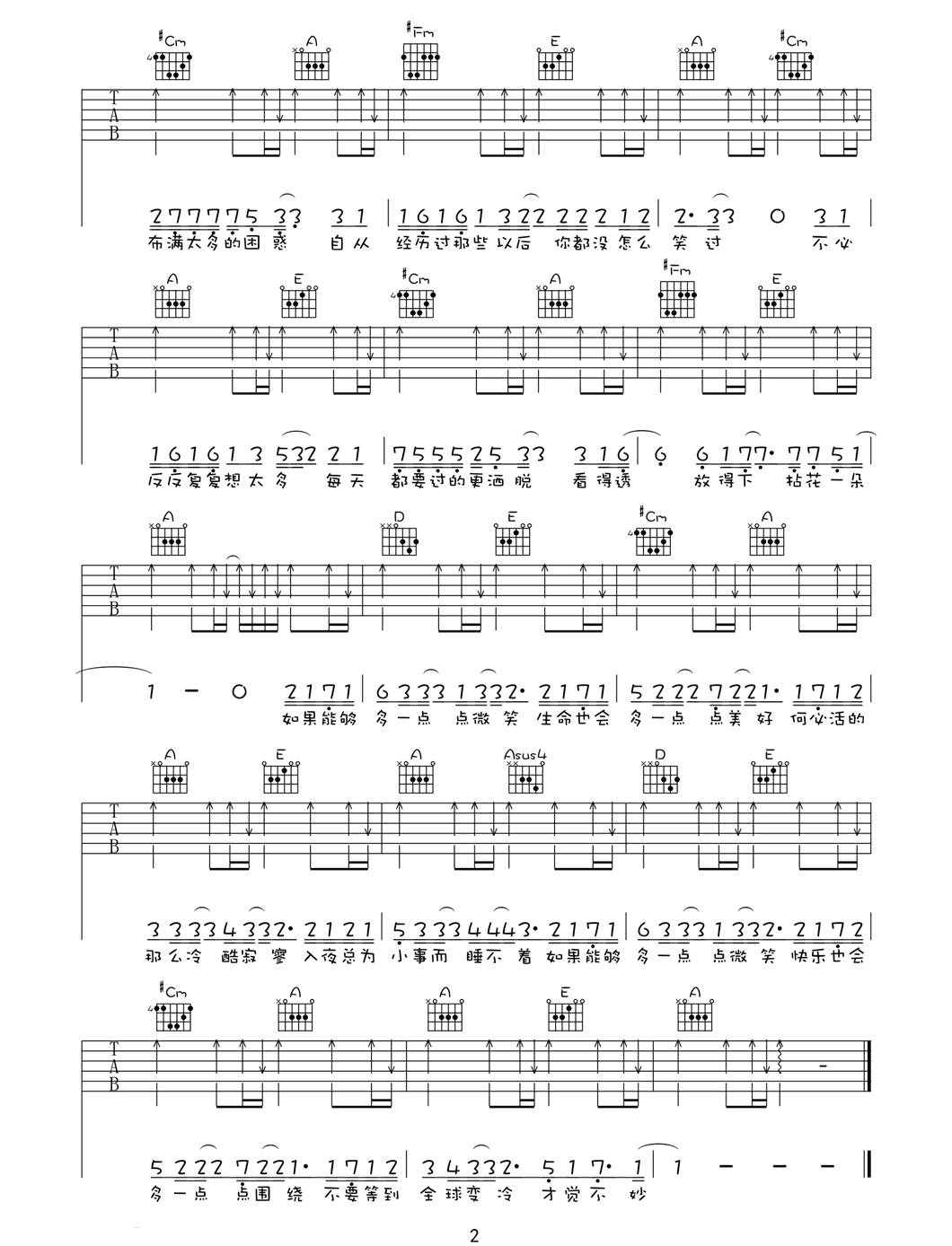 许嵩《全球变冷》吉他谱_A调指法扫弦版-图1