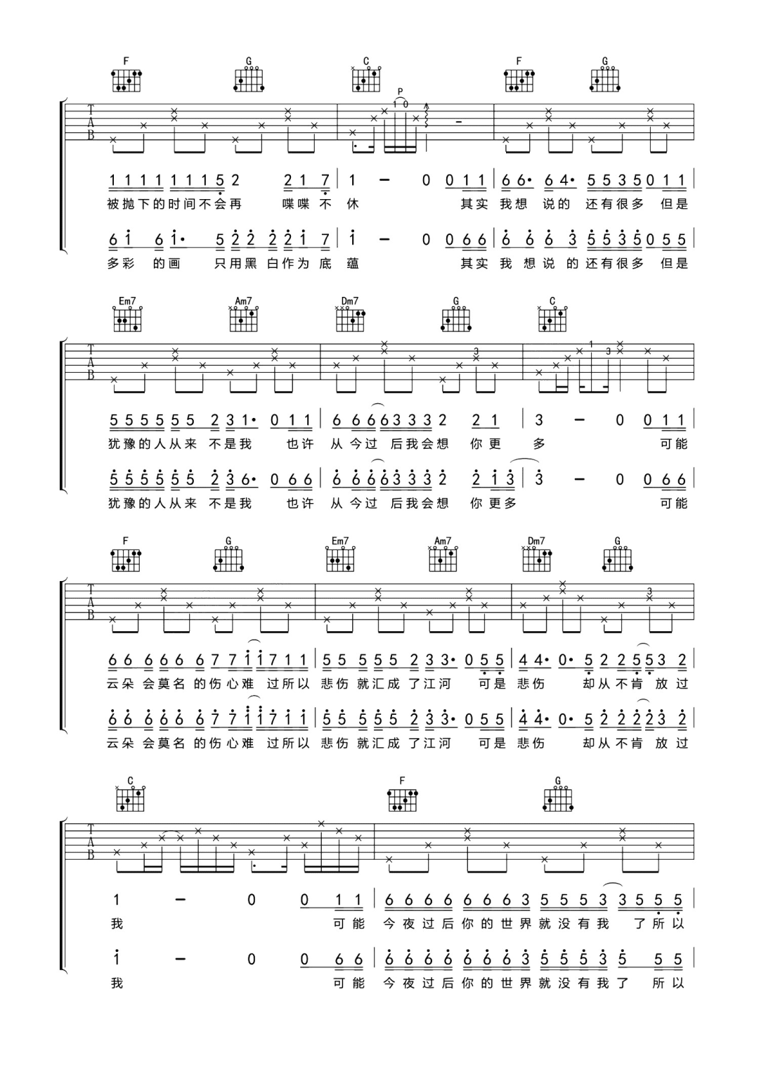前男友《其实我想说的还有很多》吉他谱_C调-图2