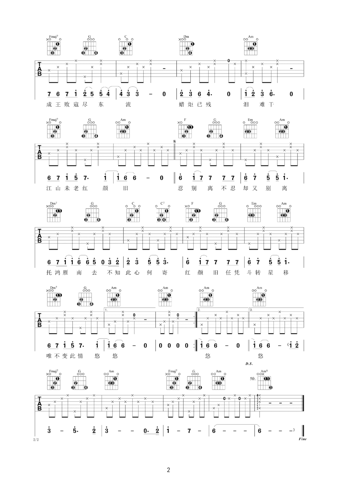 刘涛《红颜旧》吉他谱_C调指法原版弹唱谱-图2