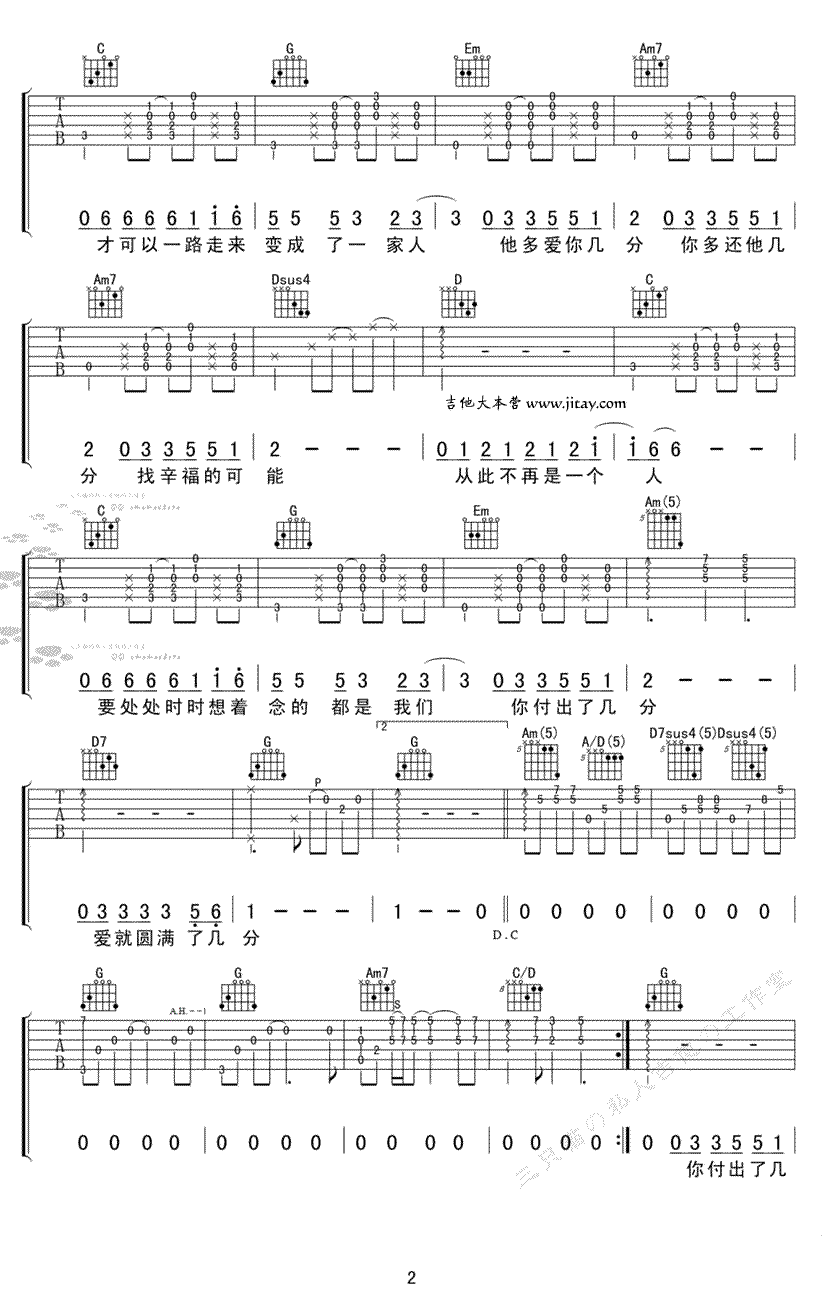 张宇《给你们》吉他谱_G调指法原版弹唱谱-图2