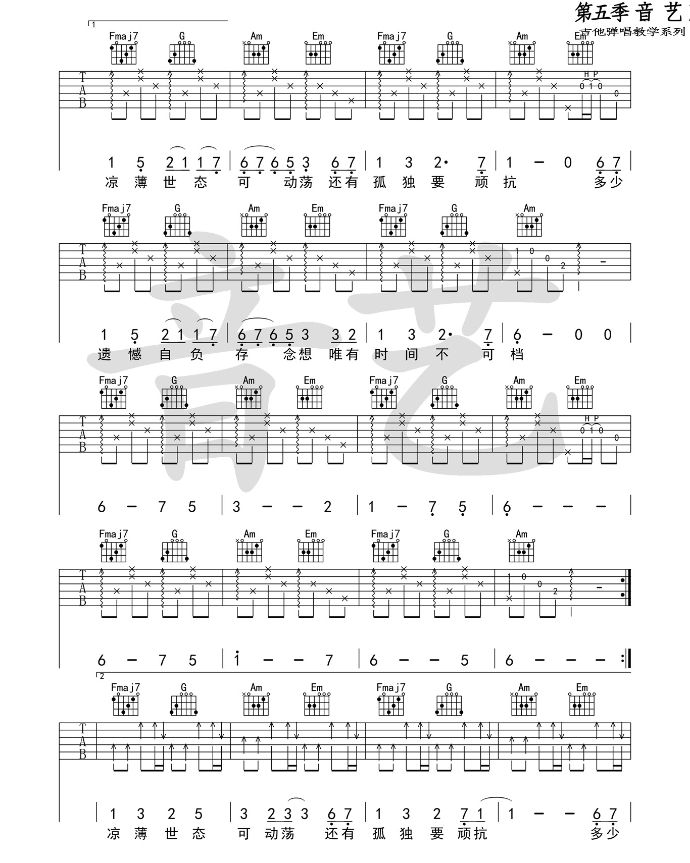 陈鸿宇《一如年少模样》吉他谱_C调指法弹唱谱-图2