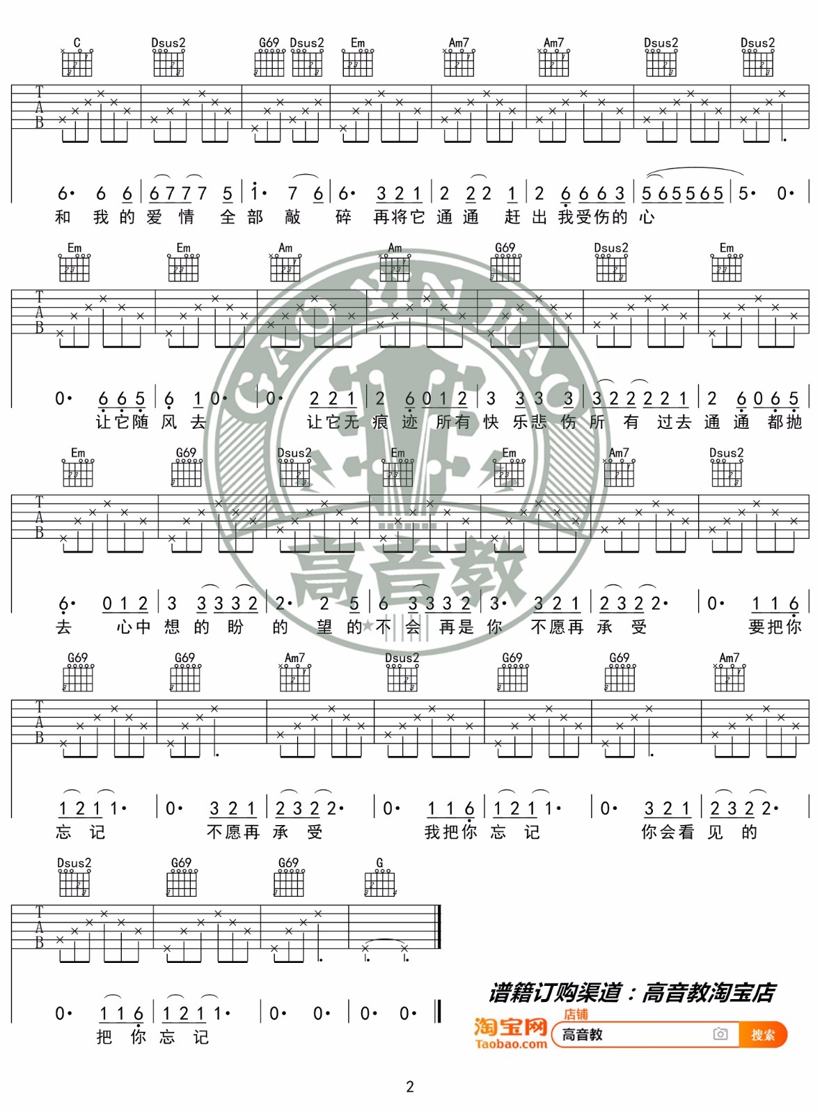 伍佰《浪人情歌》吉他谱_G调指法简单版弹唱谱-图2