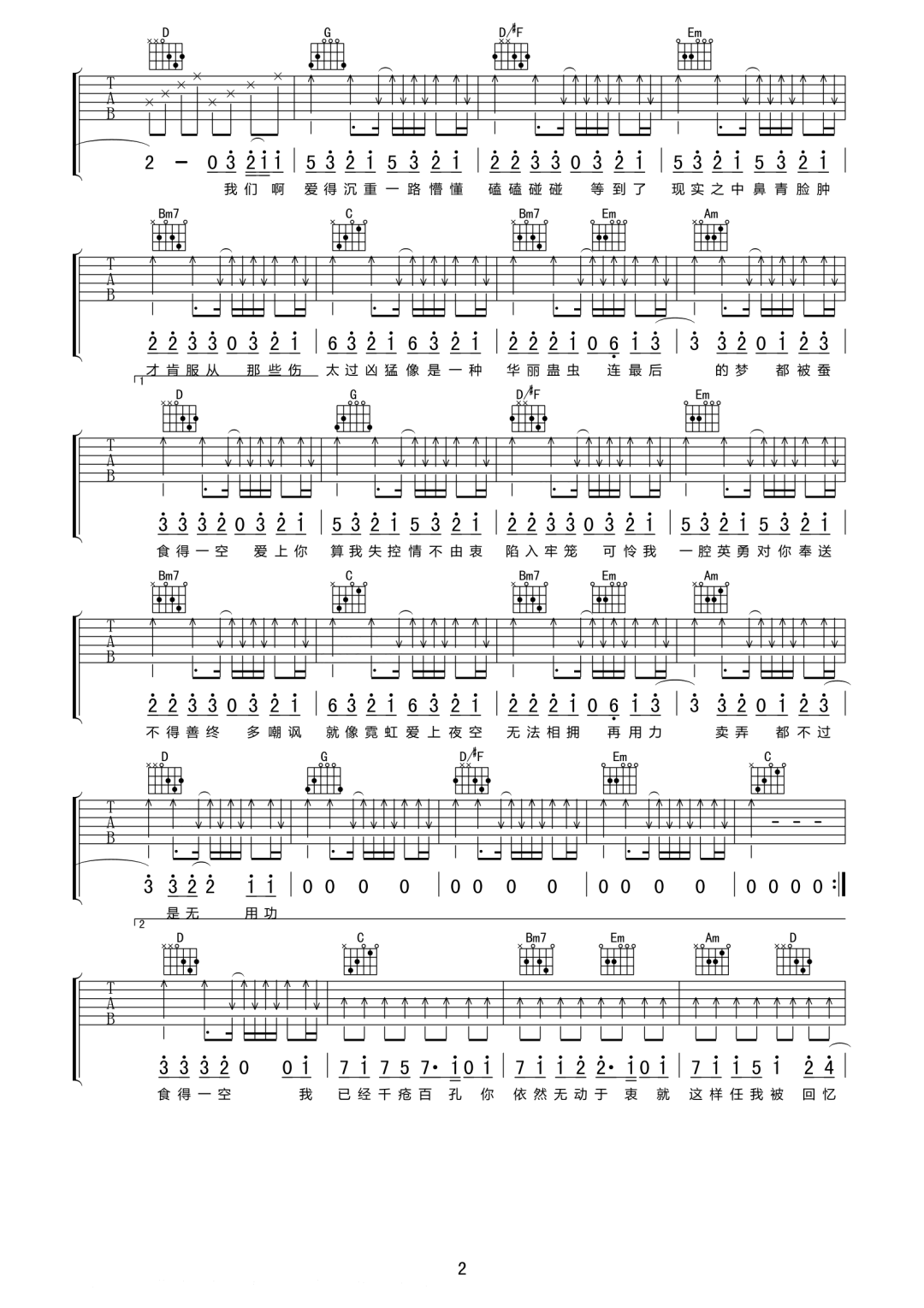 井迪儿《失控》吉他谱_G调指法原版弹唱谱-图2
