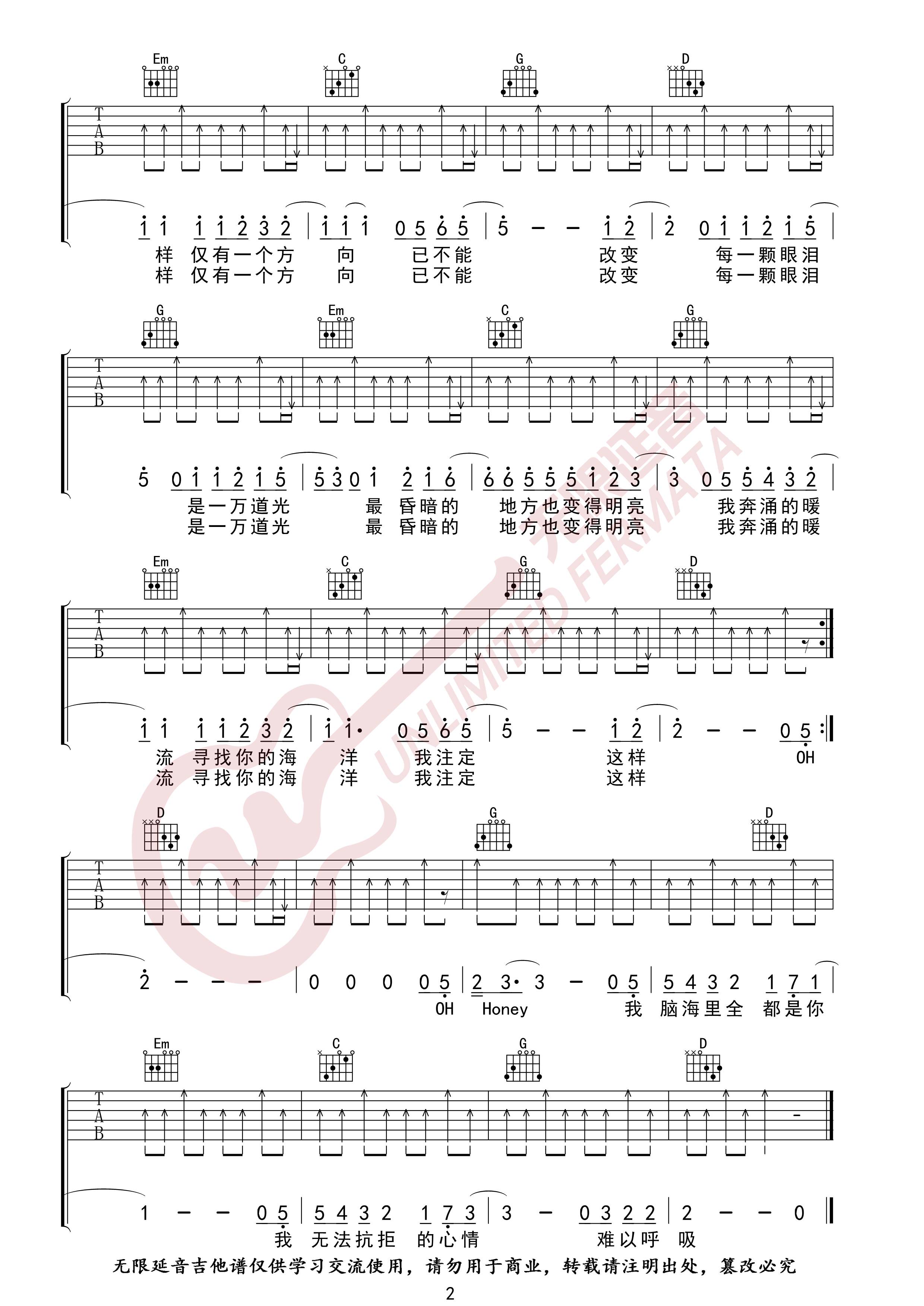 逃跑计划《一万次悲伤》吉他谱_G调指法-图2