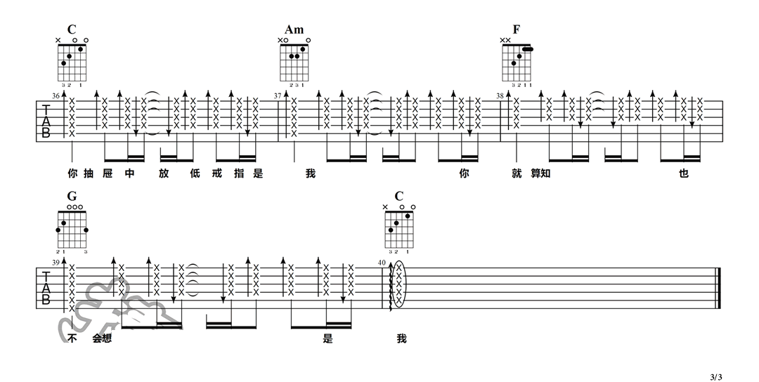 陈奕迅《防不胜防》吉他谱_C调指法简单版弹唱谱-图3