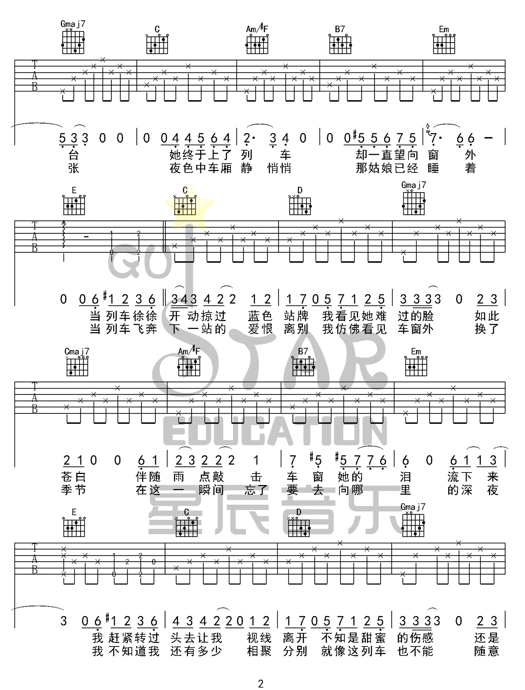 李健《车站》吉他谱_G调指法原版弹唱谱-图2