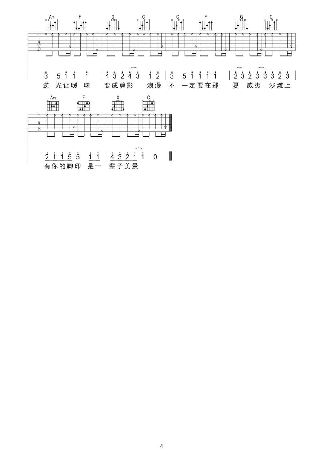 周杰伦《乌克丽丽》吉他谱_C调指法扫弦版-图4