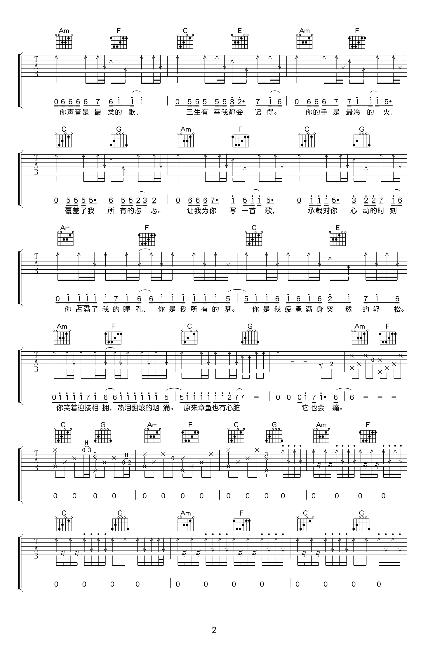 解忧邵帅《你是我所有的梦》吉他谱_C调原版-图2