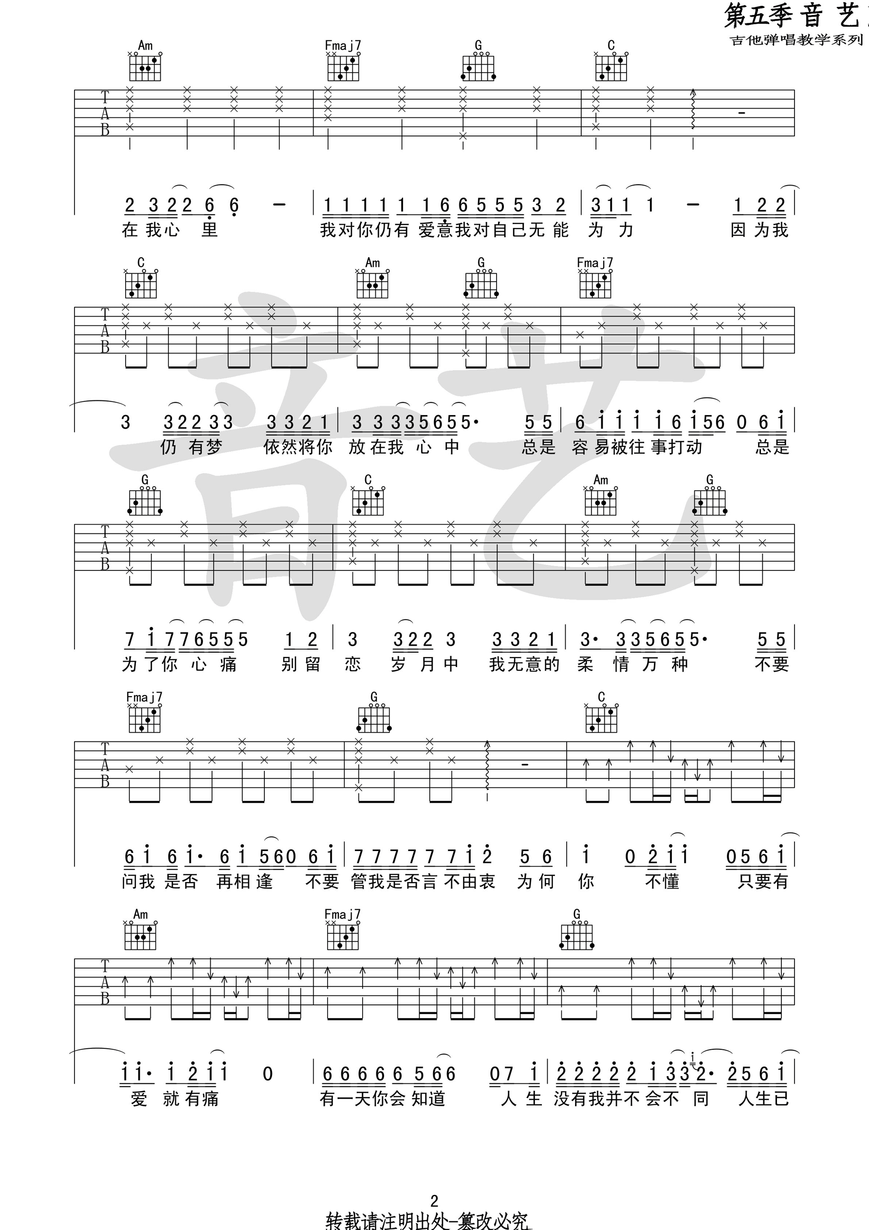 张国荣《当爱已成往事》吉他谱_C调指法弹唱谱-图2