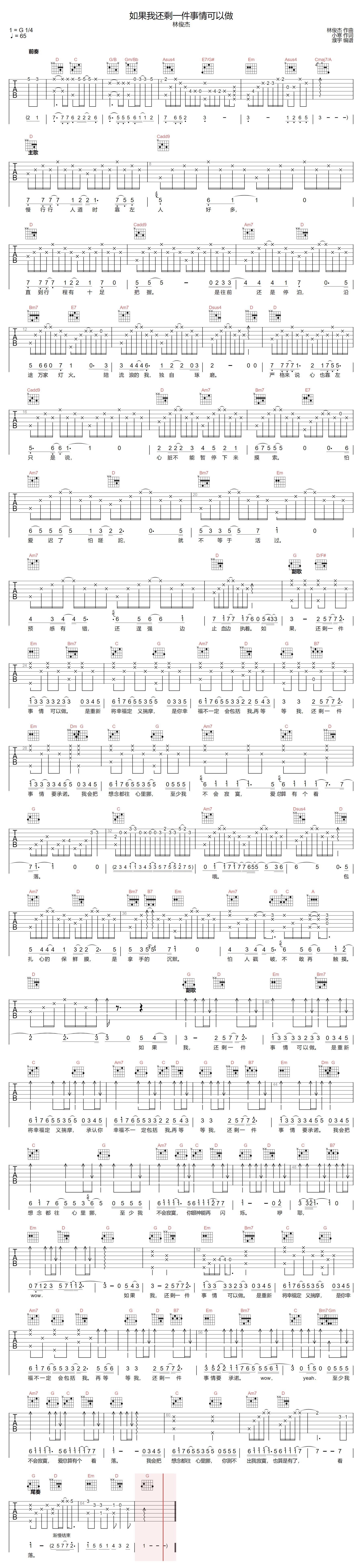 林俊杰《如果我还剩一件事情可以做》吉他谱_G调-图1
