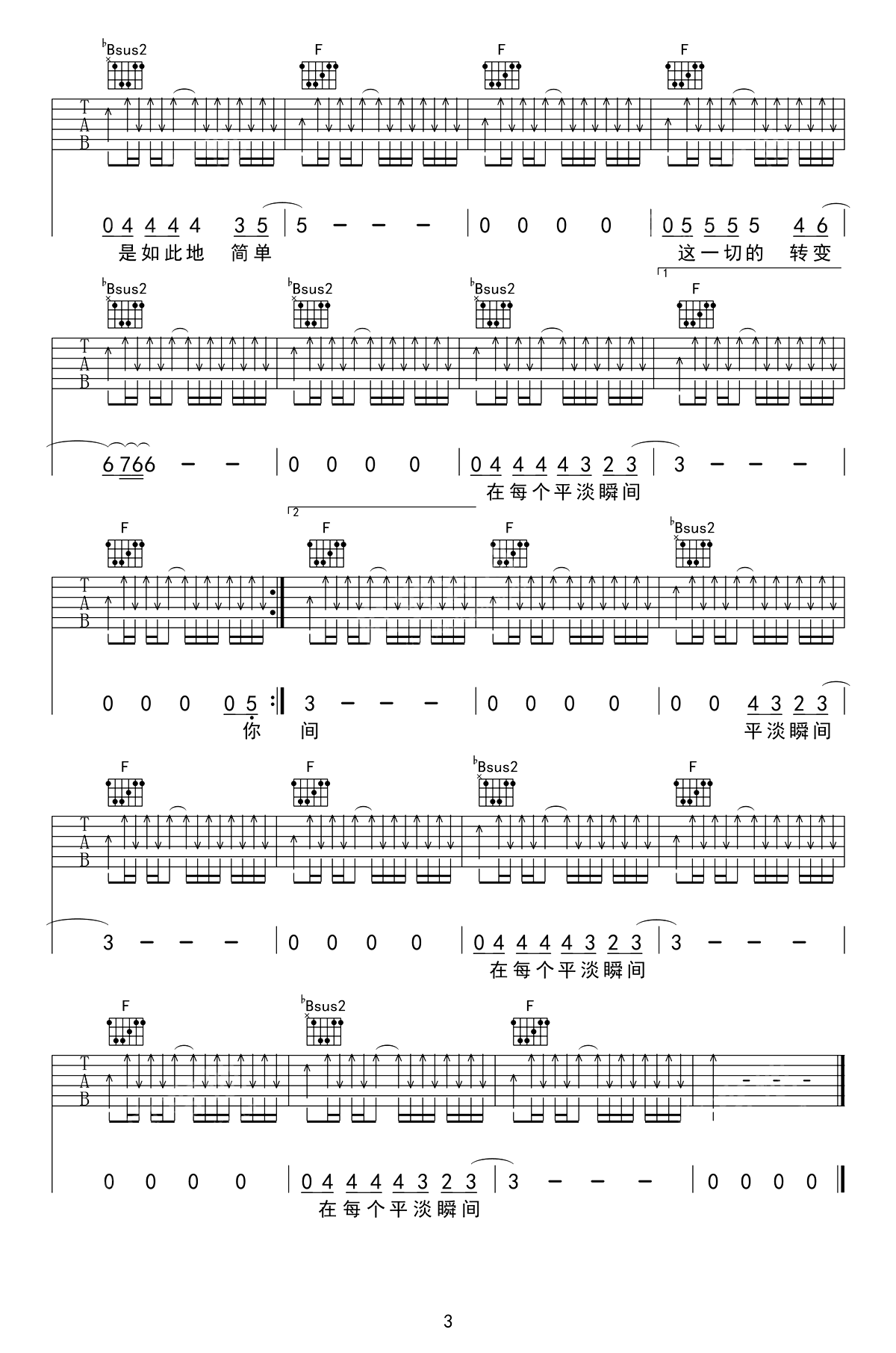 许巍《每一刻都是崭新的》吉他谱_F调指法-图3