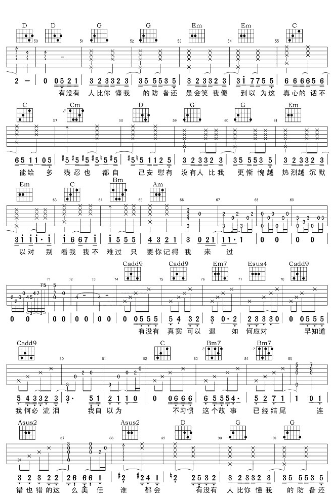 薛之谦《有没有》吉他谱_G调指法原版弹唱谱-图2