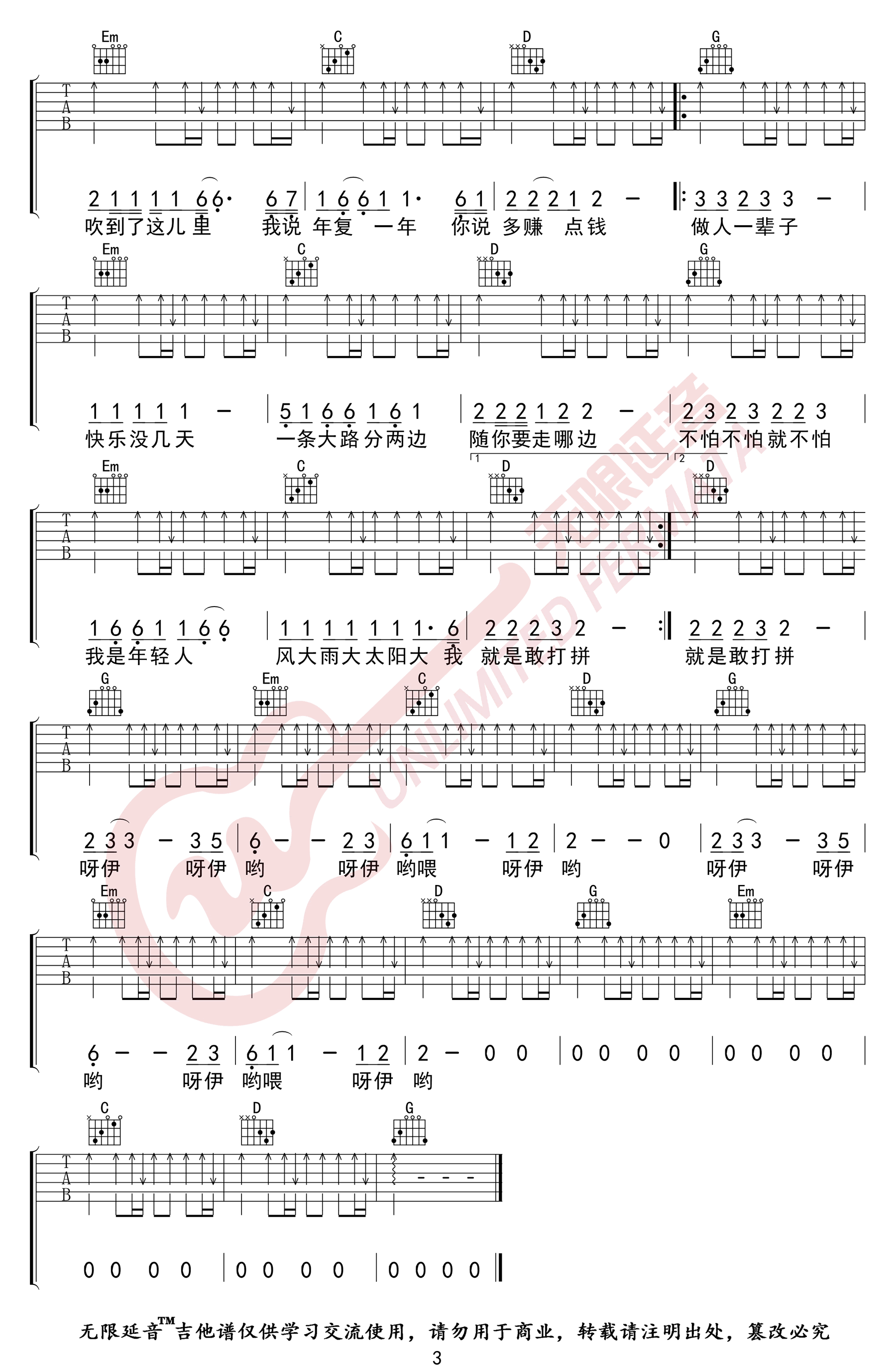 林启得《大田后生仔》吉他谱_G调弹唱谱-图3