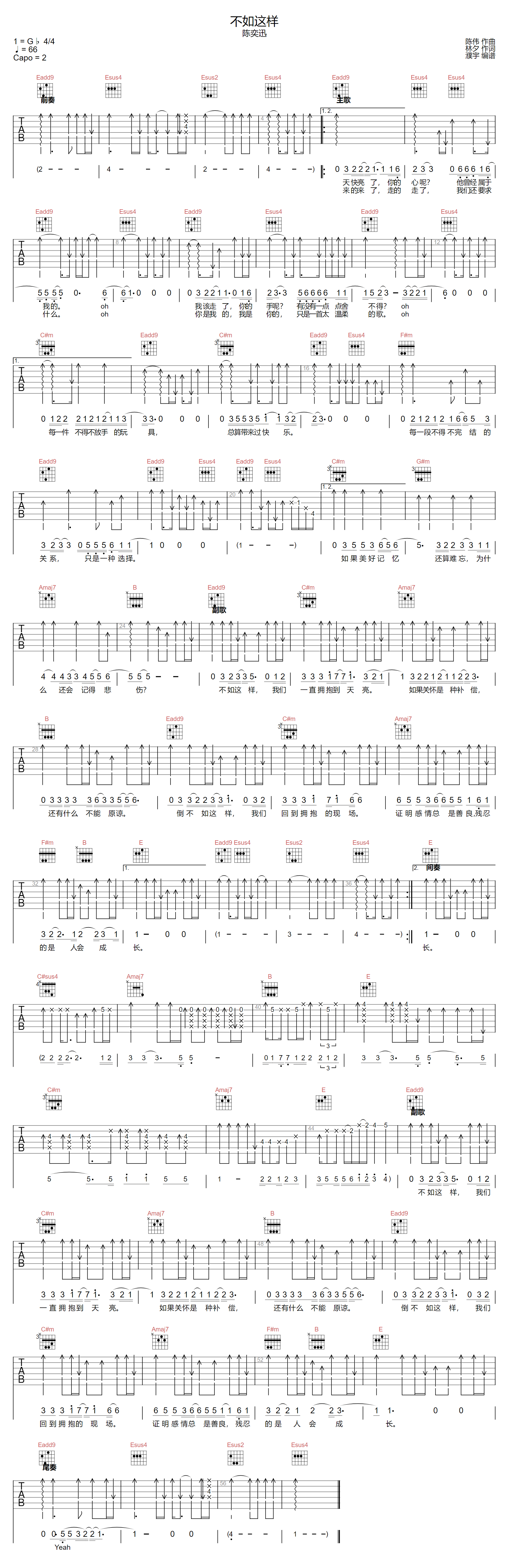 陈奕迅《不如这样》吉他谱_E调指法扫弦版-图1