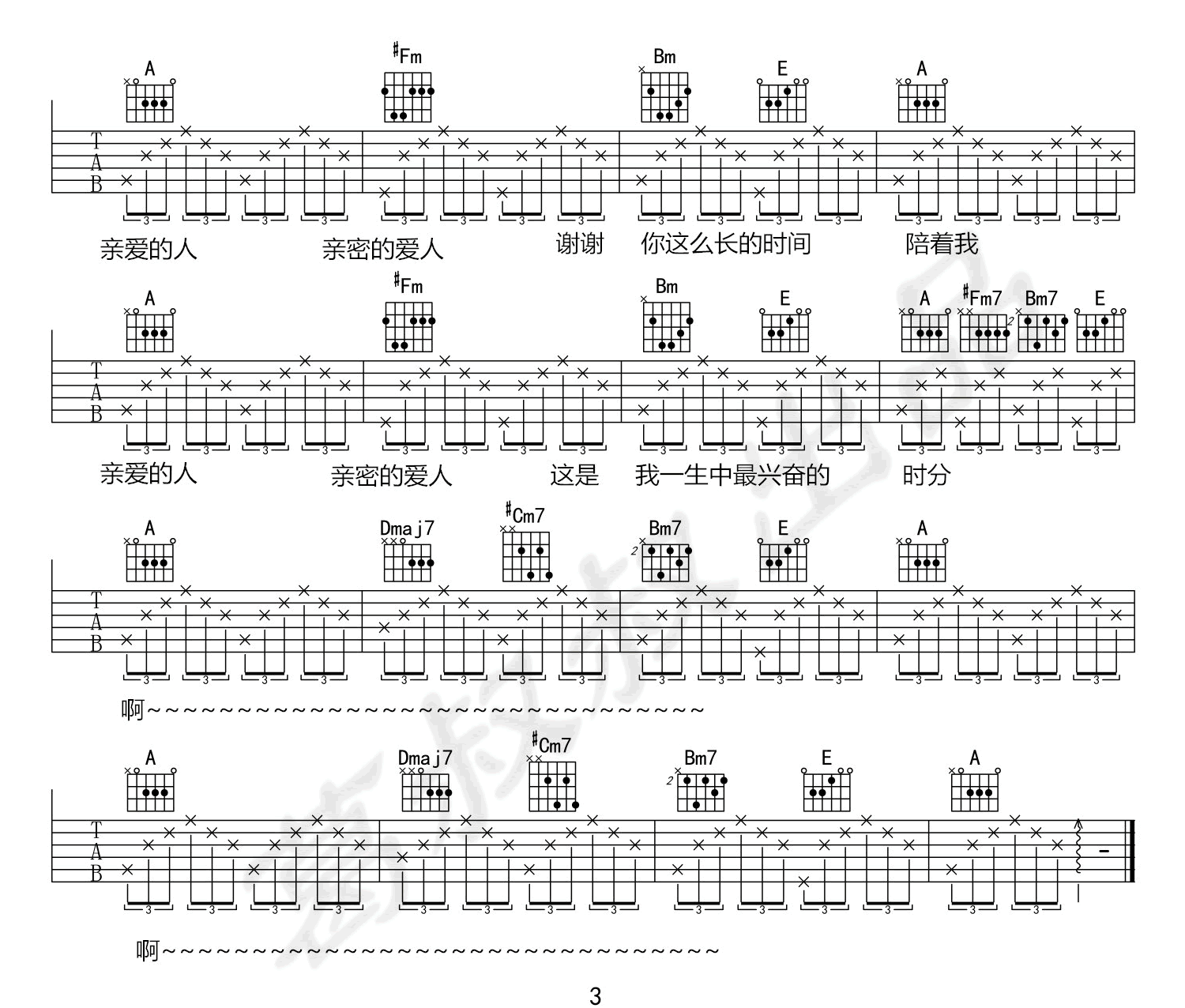 王晰《亲密爱人》吉他谱_G调指法原版弹唱谱-图3