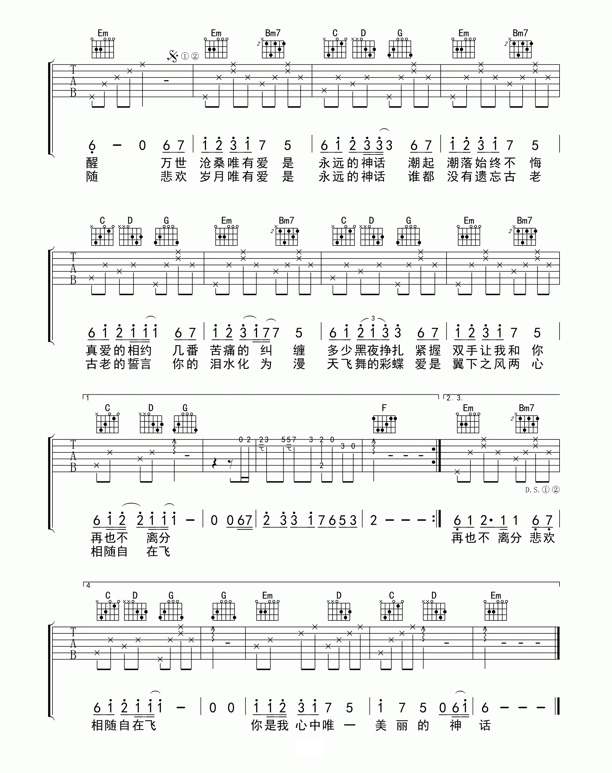 孙楠/韩红《美丽的神话》吉他谱_G调原版弹唱谱-图2