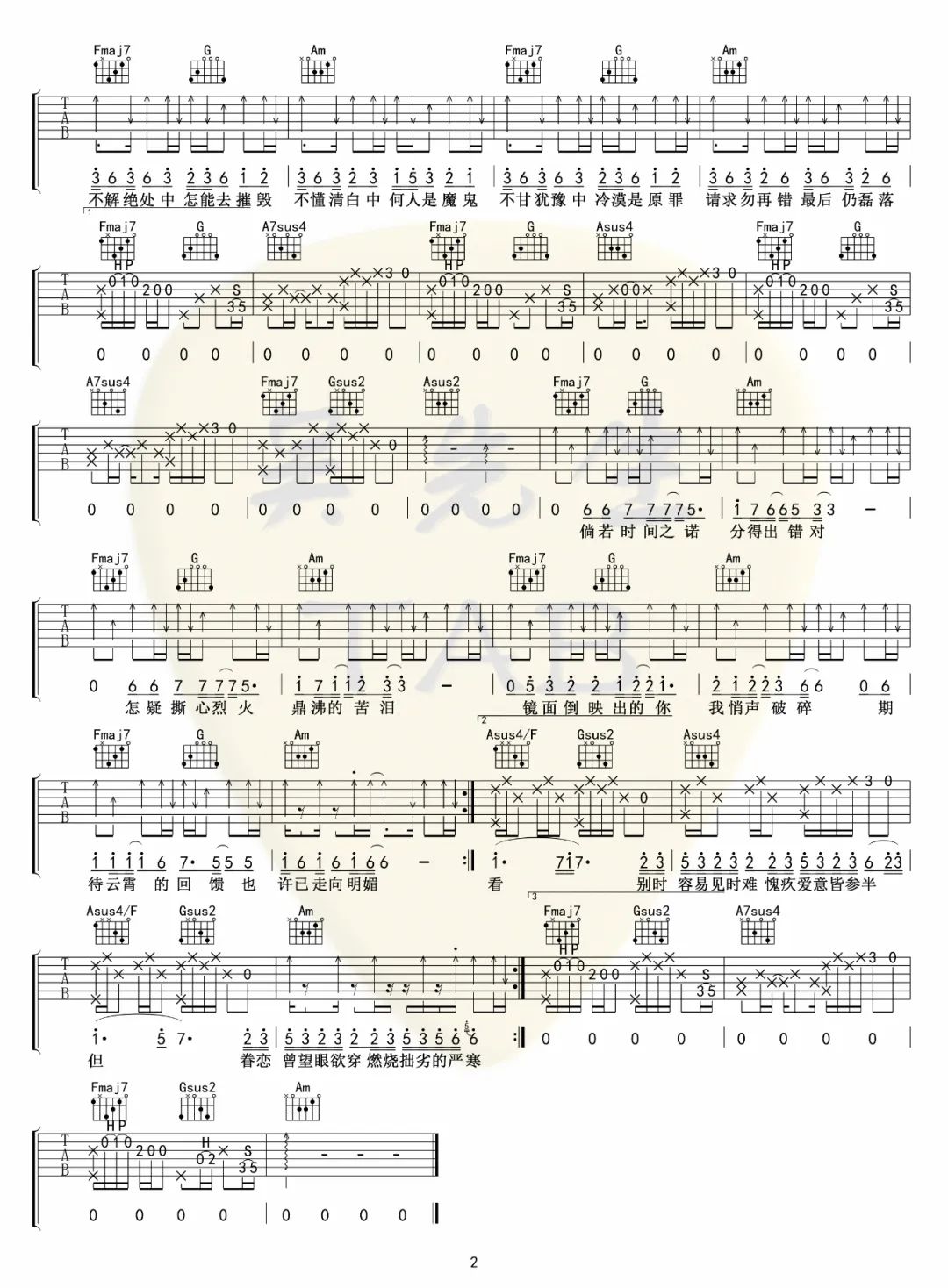 糯米Nomi《调查中》吉他谱_C调原版弹唱谱-图2