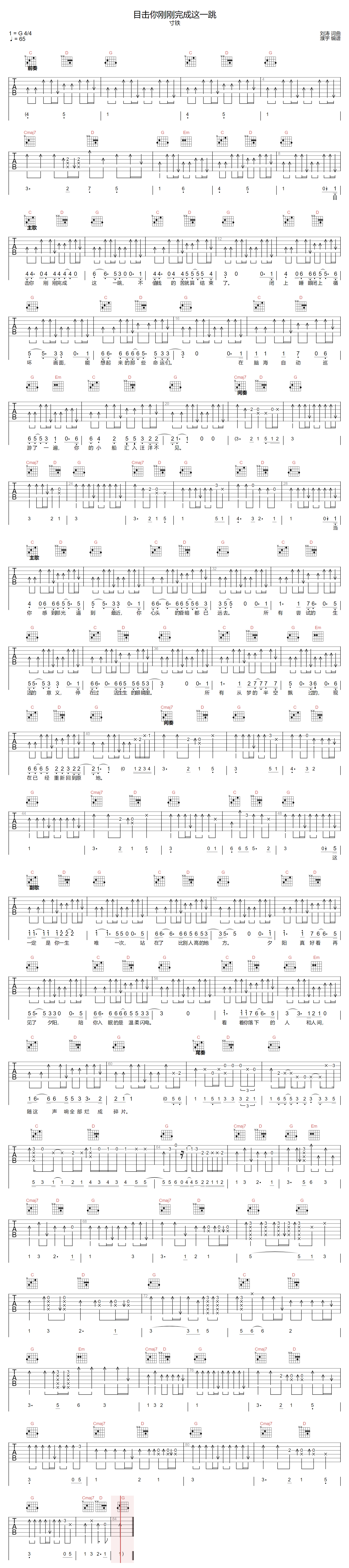 寸铁《目击你刚刚完成这一跳》吉他谱_G调指法-图1