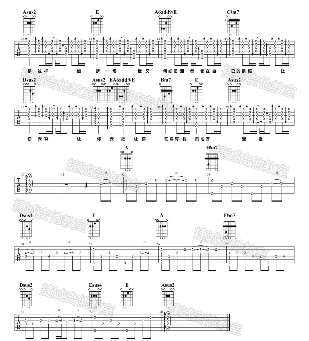 王力宏《梦一场》吉他谱_A调指法原版弹唱谱-图3