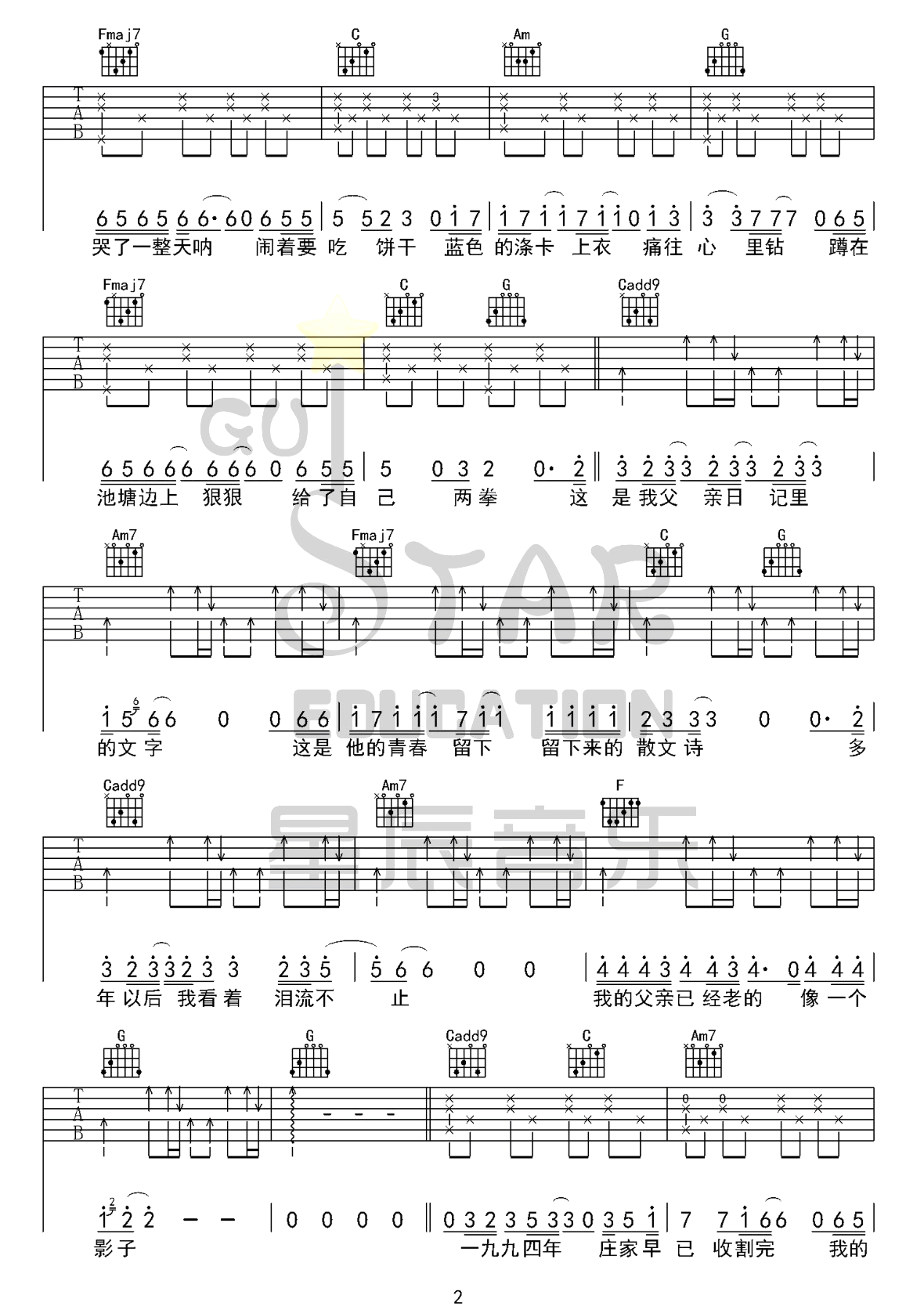 李健/许飞《父亲写的散文诗》吉他谱_C调原版-图2