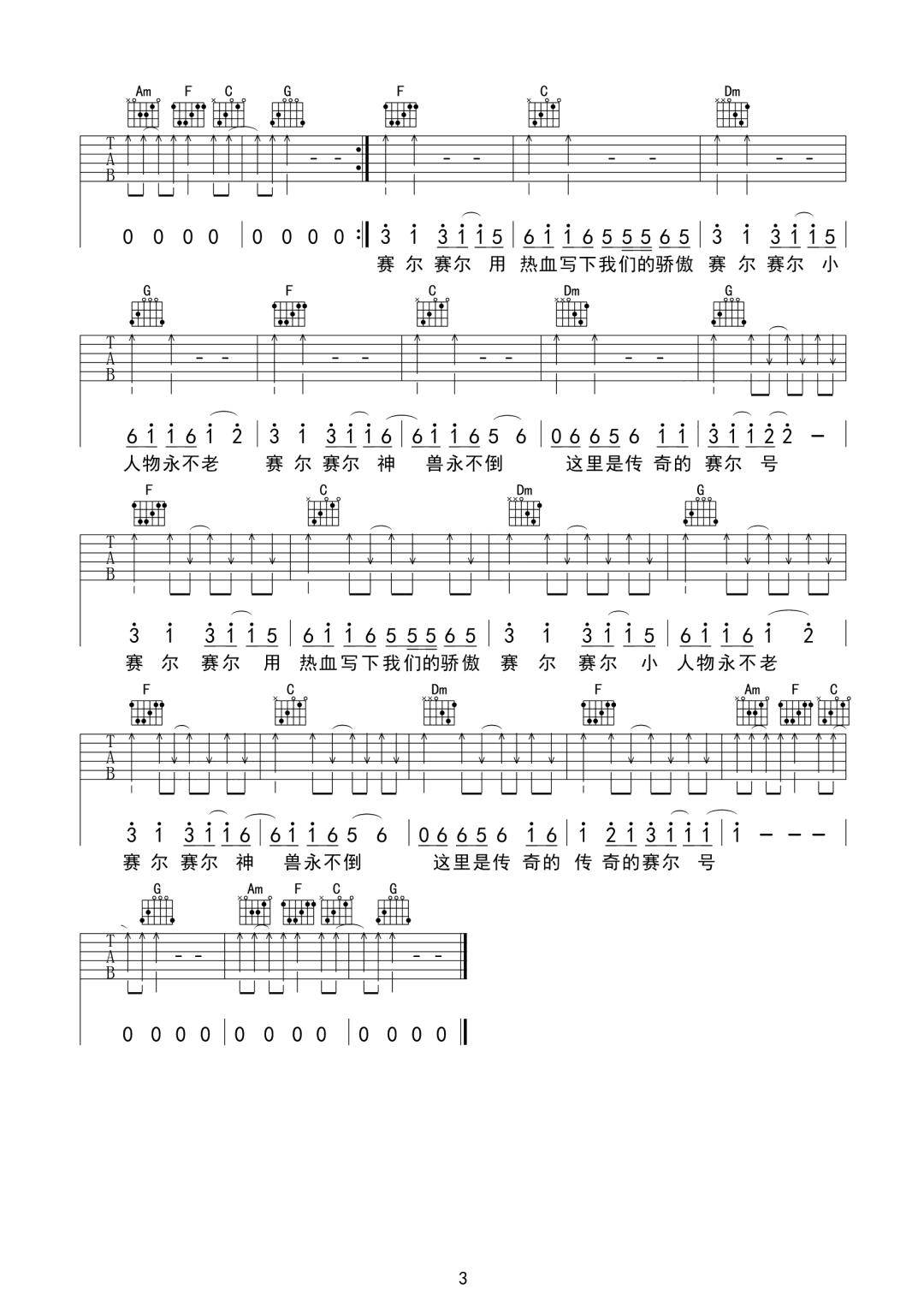 张杰《这里是神奇的赛尔号》吉他谱_C调扫弦版-图3
