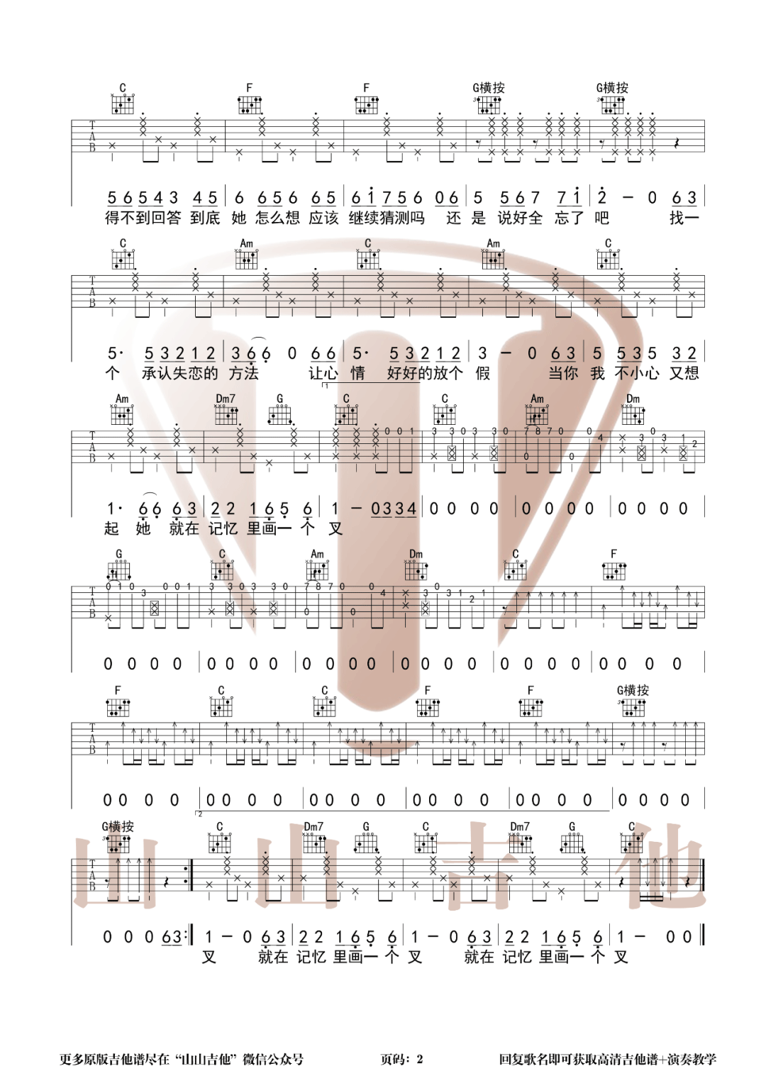 草蜢《失恋阵线联盟》吉他谱_C调原版弹唱谱-图2