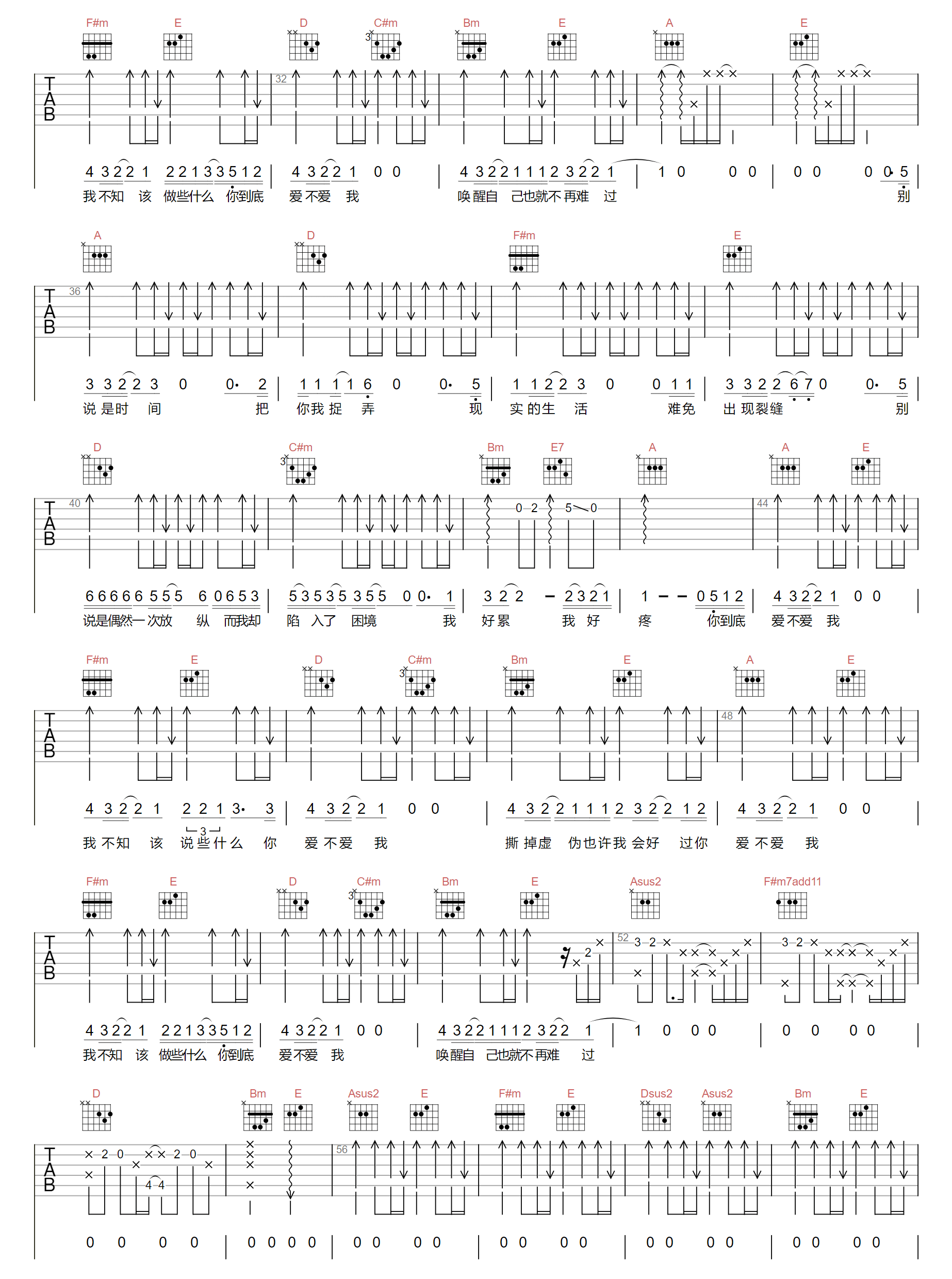 零点乐队《爱不爱我》吉他谱_A调原版弹唱谱-图2