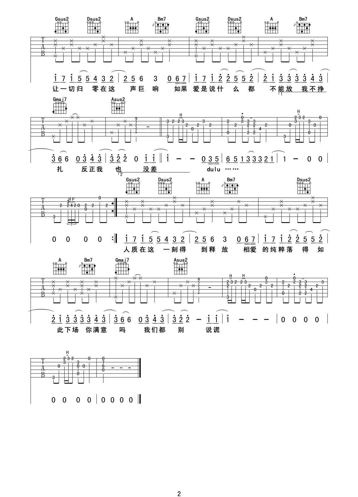 张惠妹《人质》吉他谱_D调指法原版弹唱谱-图2