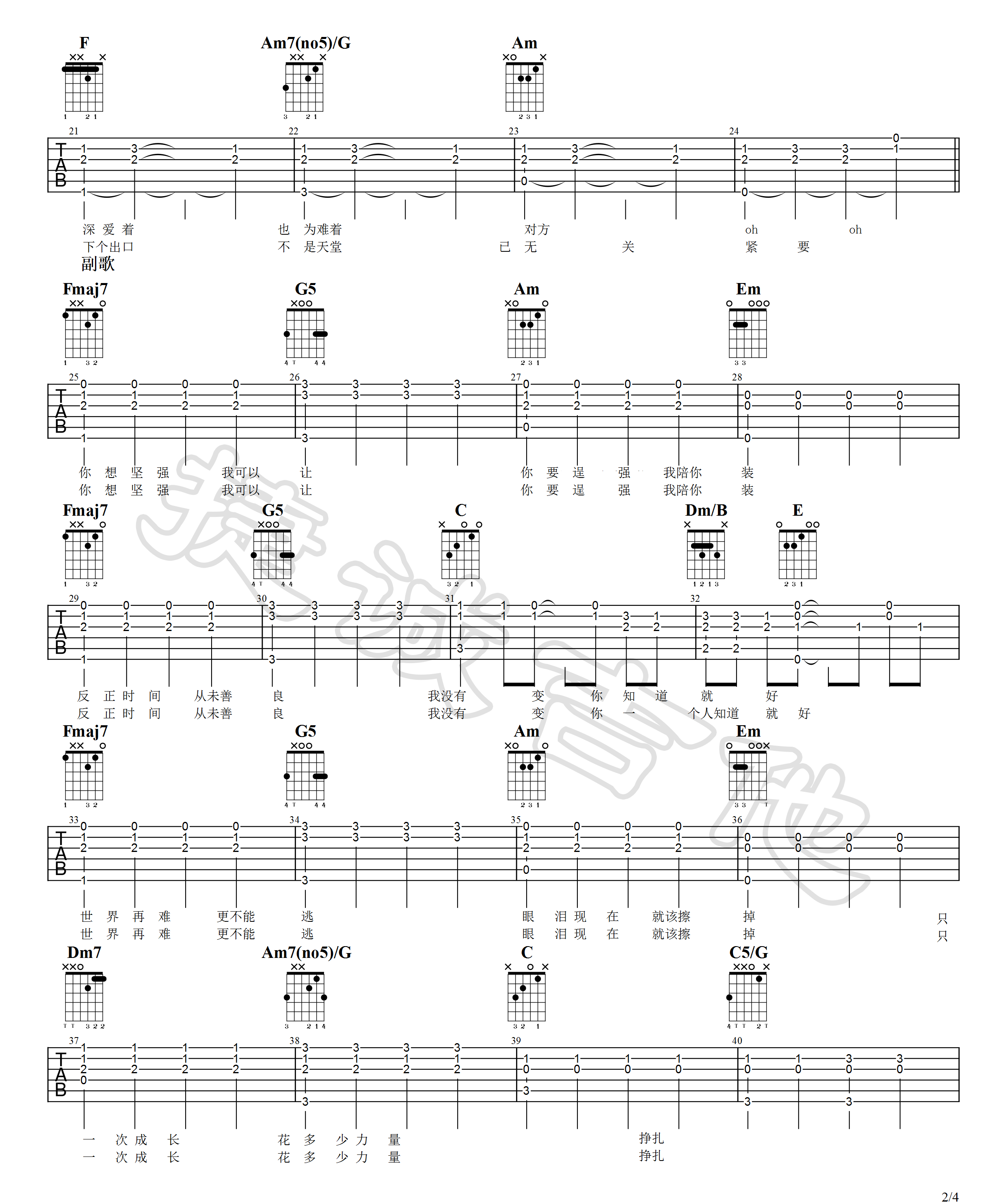 林俊杰《我们很好》吉他谱_C调指法原版弹唱谱-图2