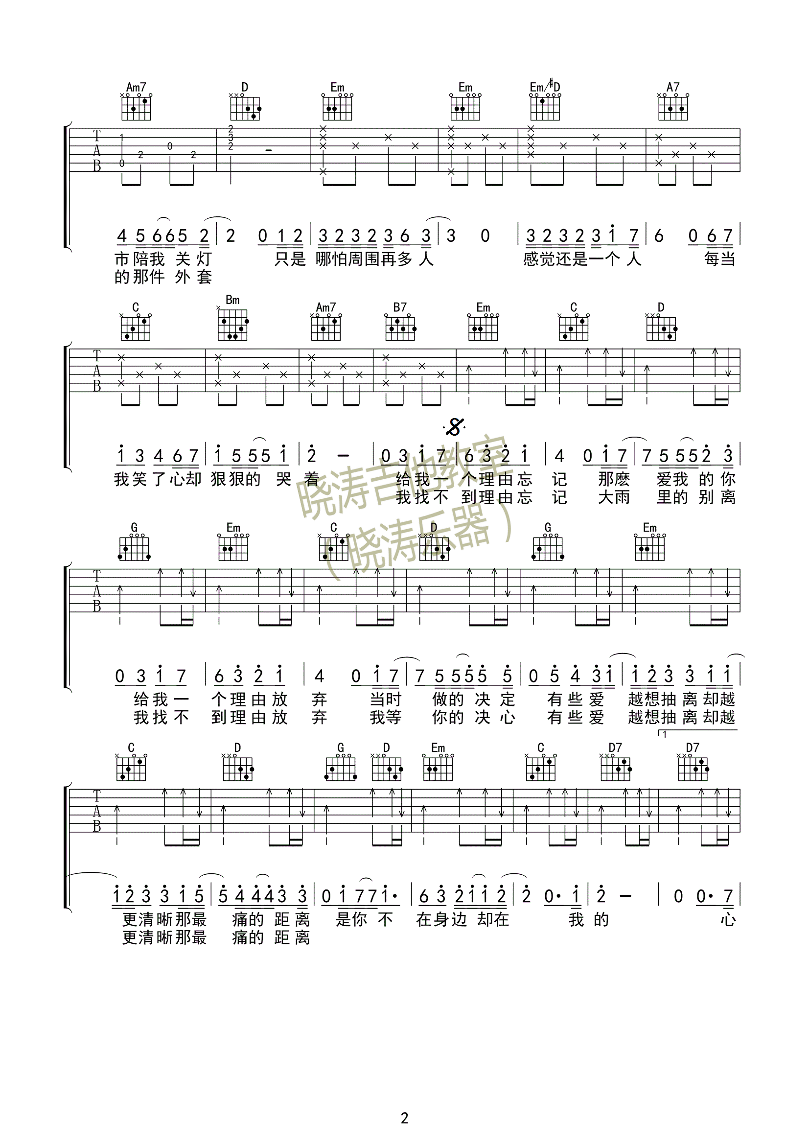 A-Lin黄丽玲《给我一个理由忘记》吉他谱_G调指法-图2
