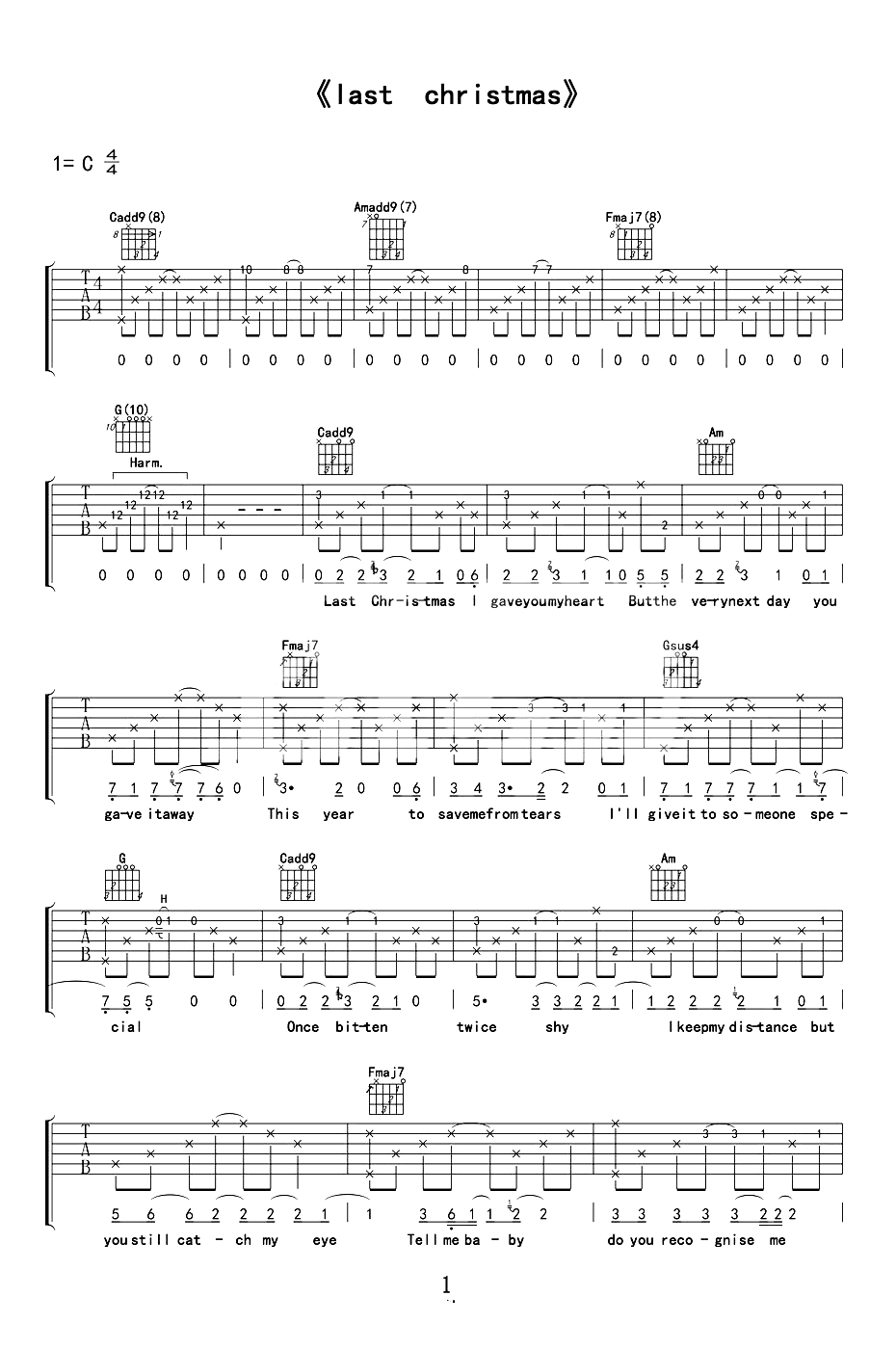 Taylor Swift《Last Christmas》吉他谱_C调原版-图1