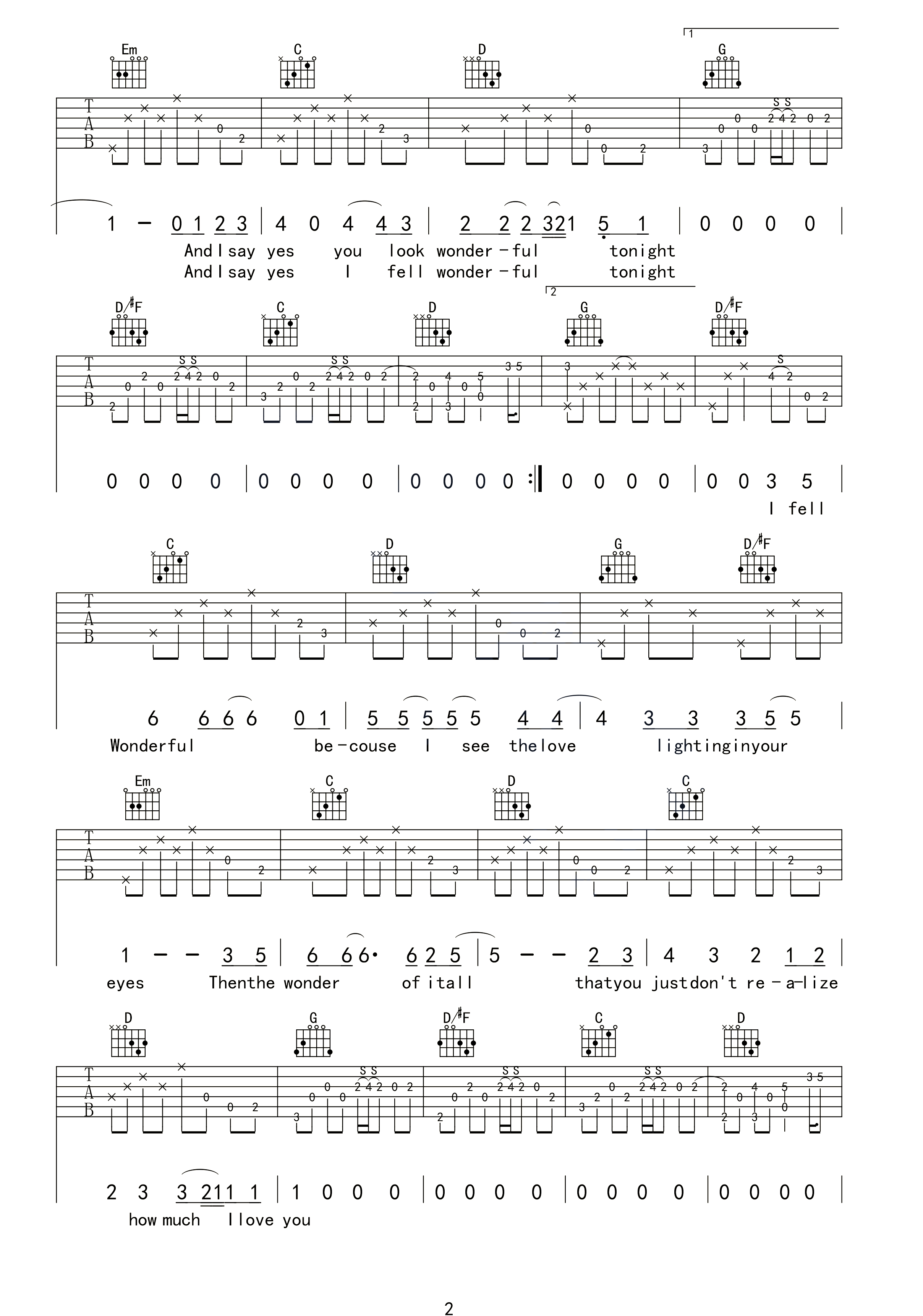 Eric Clapton《Wonderful Tonight》吉他谱_G调_弹唱吉他谱-图2