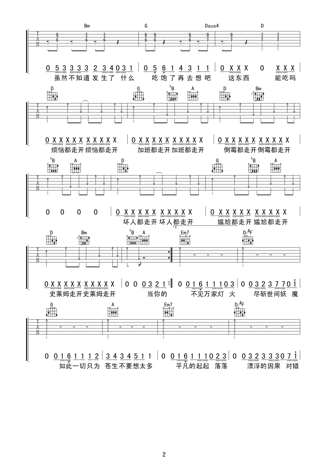 花玲/喵酱/宴宁《让风告诉你》吉他谱_D调指法-图2