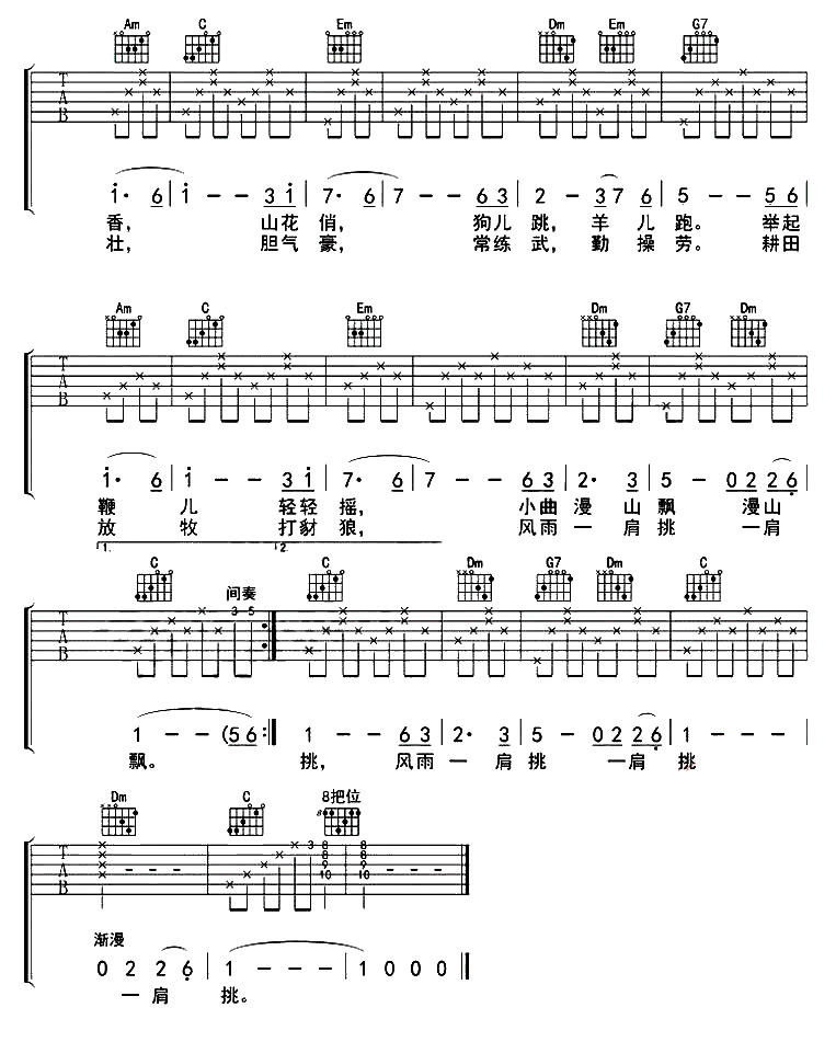 新疆鬼手/郑旭岚《牧羊曲》吉他谱_C调原版弹唱谱-图2