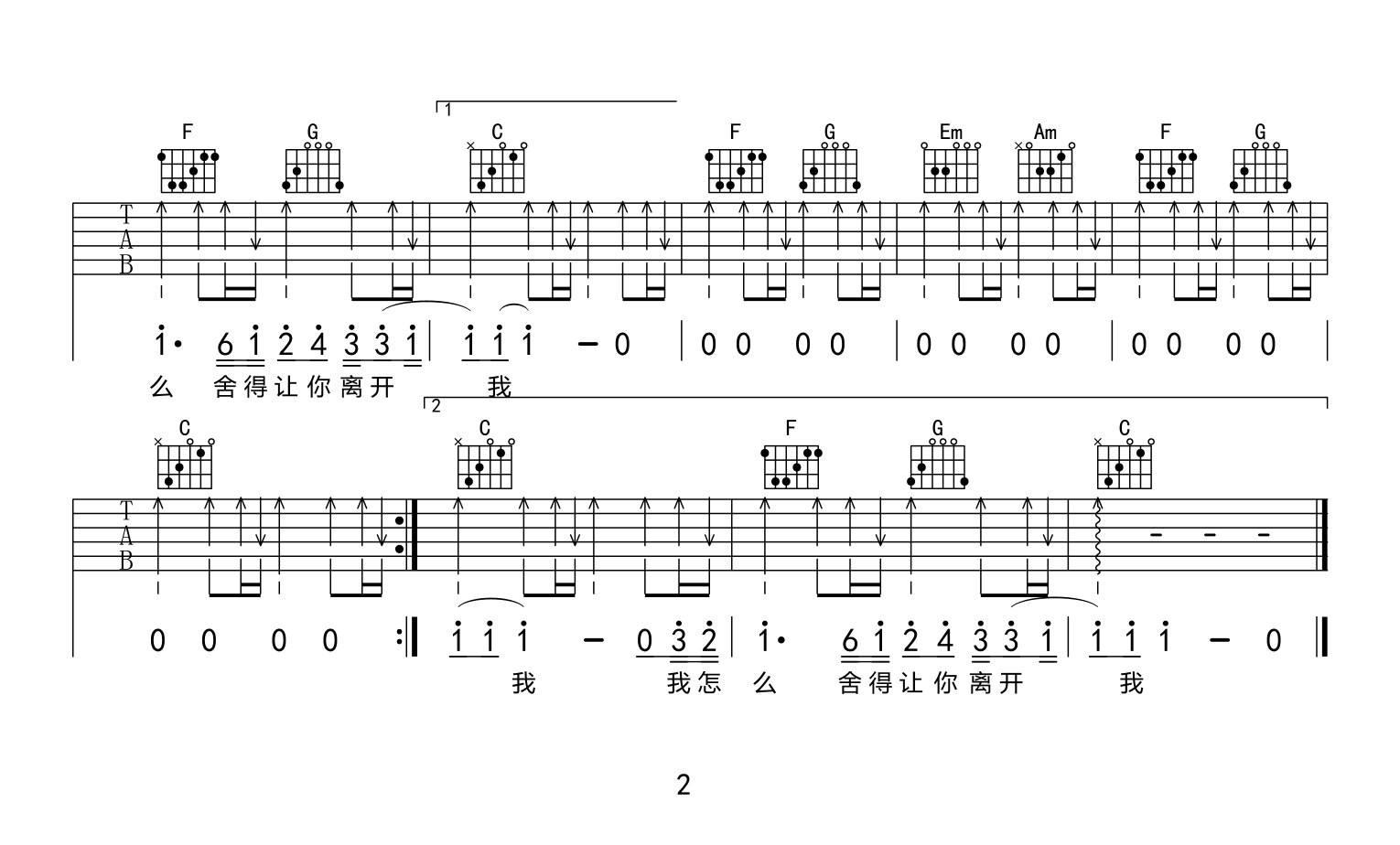 王小帅《其实我真的真的爱你》吉他谱_C调指法-图2