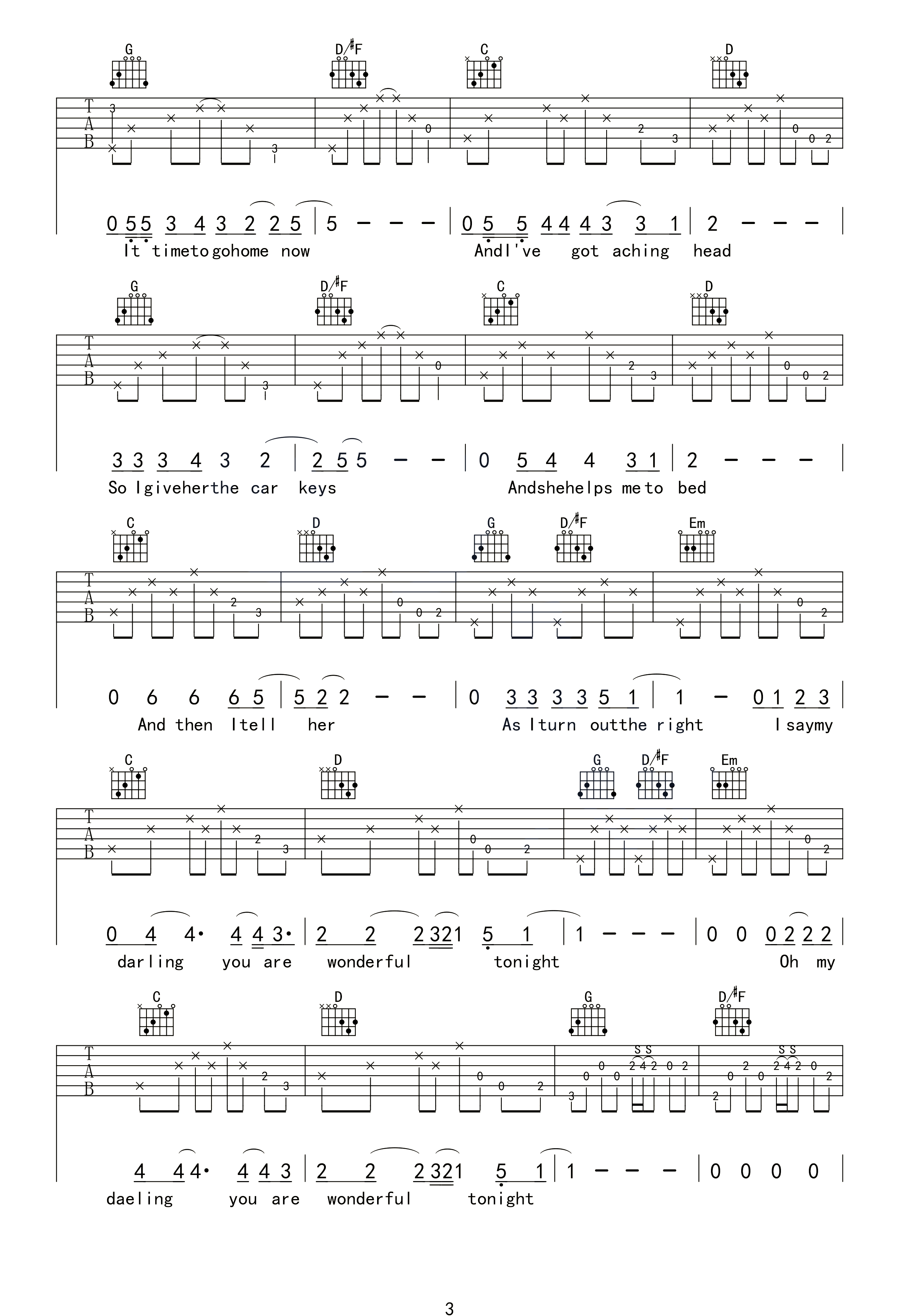 Eric Clapton《Wonderful Tonight》吉他谱_G调_弹唱吉他谱-图3