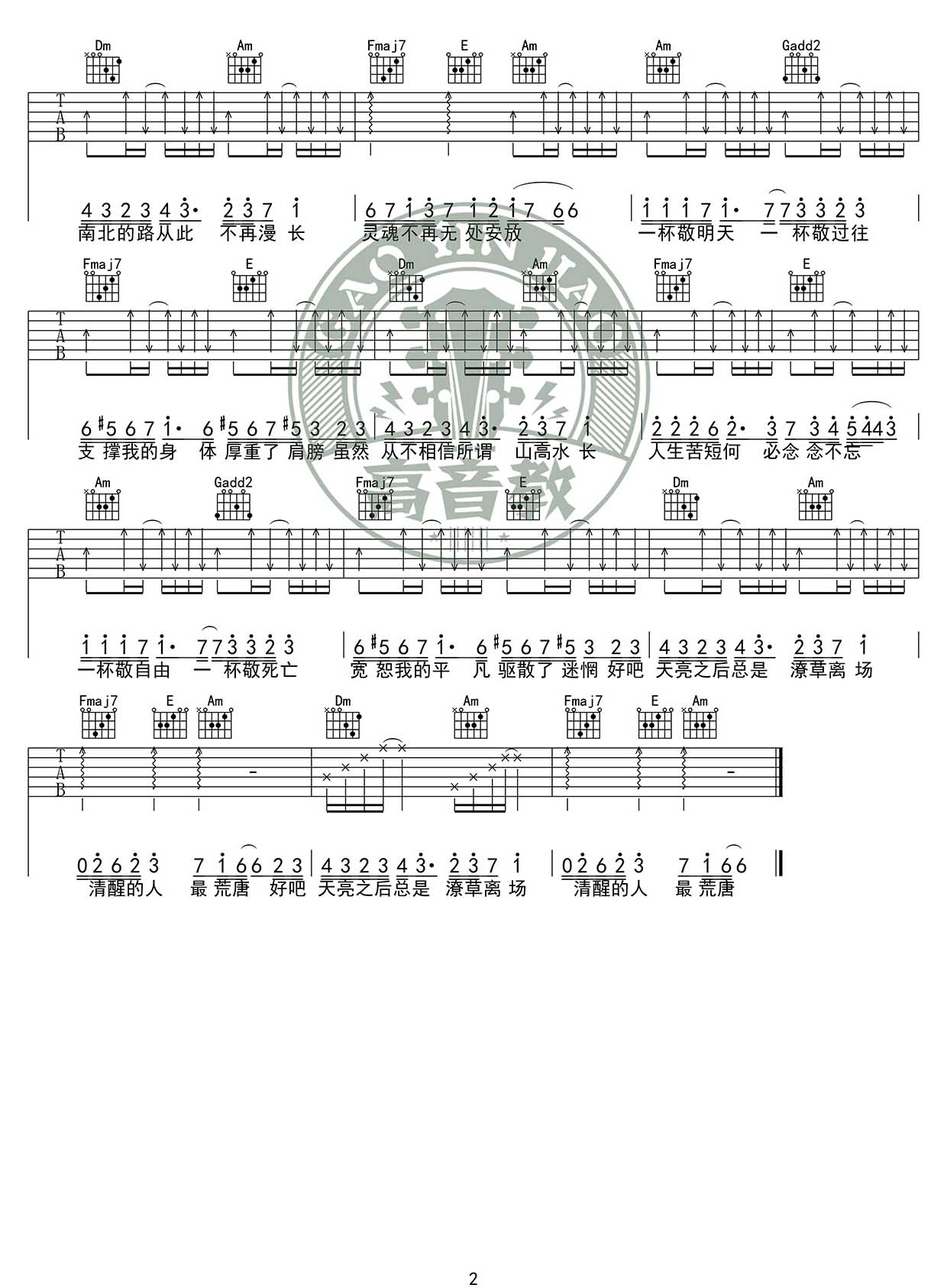 毛不易《消愁》吉他谱_C调入门版-图2