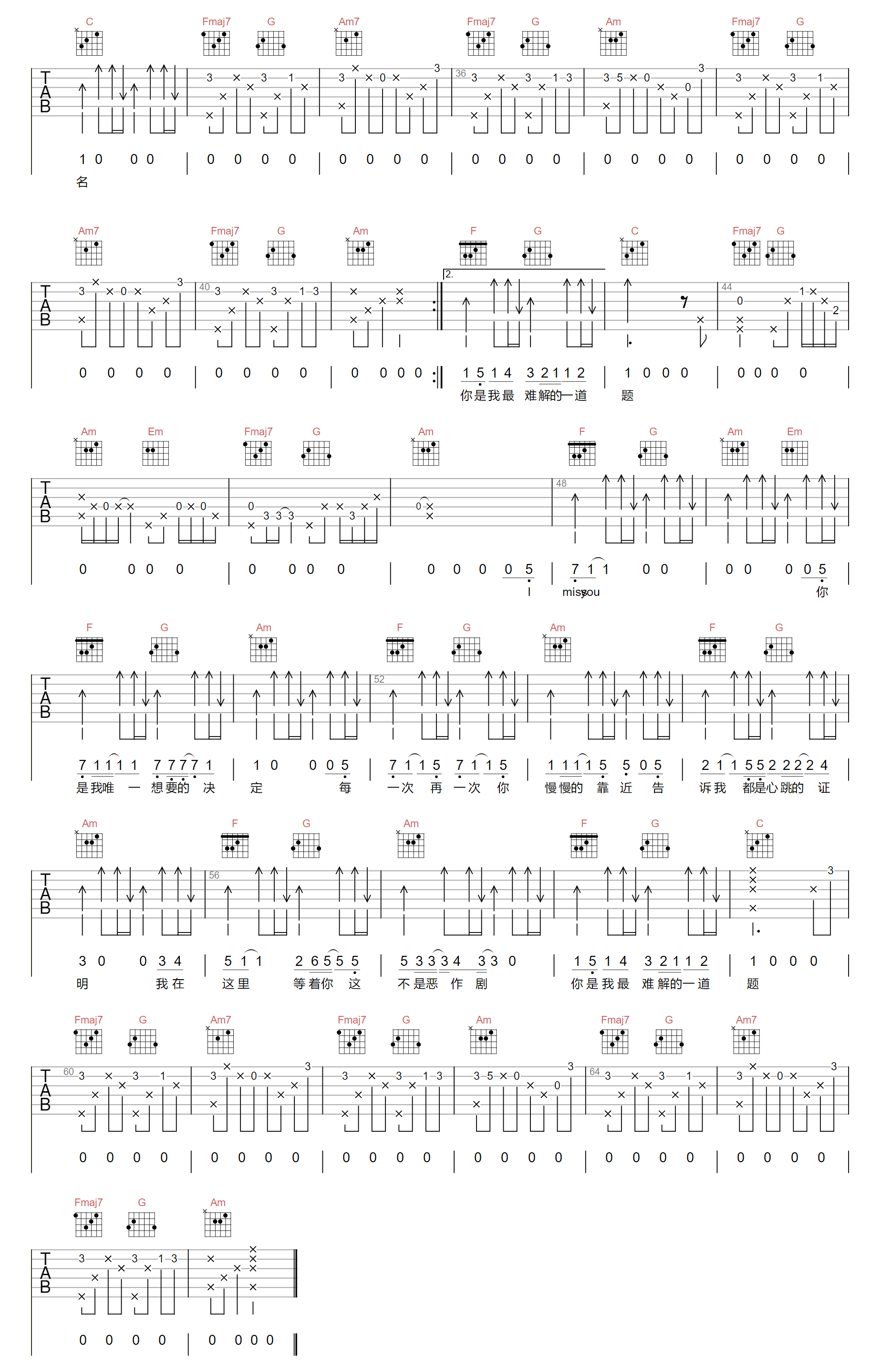 不是花火呀《心跳的证明》吉他谱_C调指法-图2