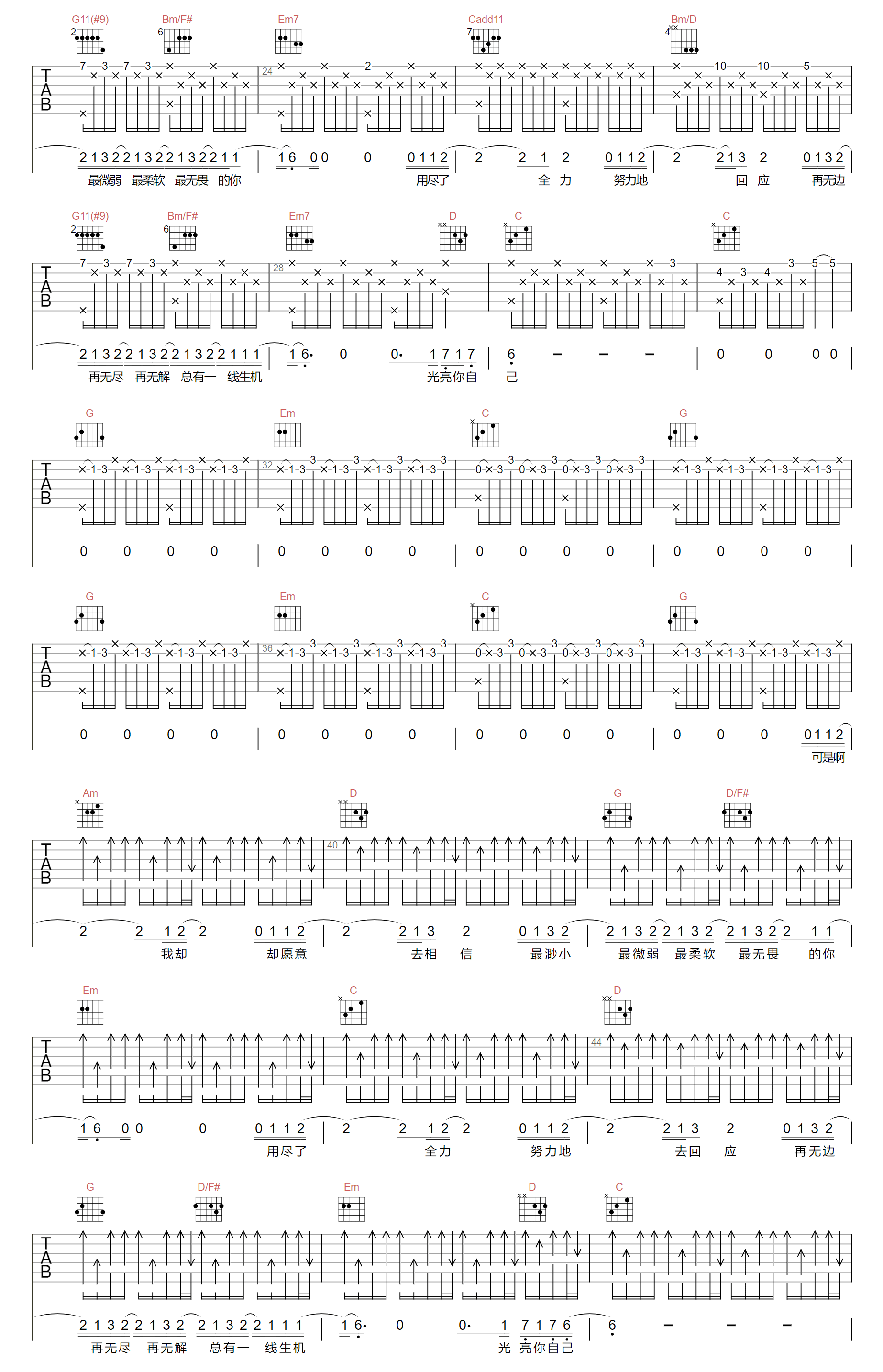 周深《光亮》吉他谱_G调指法原版弹唱谱-图2