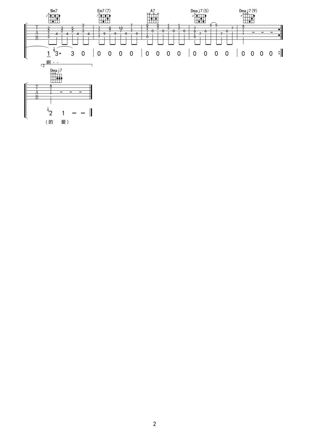 伍佰/唐焯仪《夏夜晚风》吉他谱_D调原版弹唱谱-图2