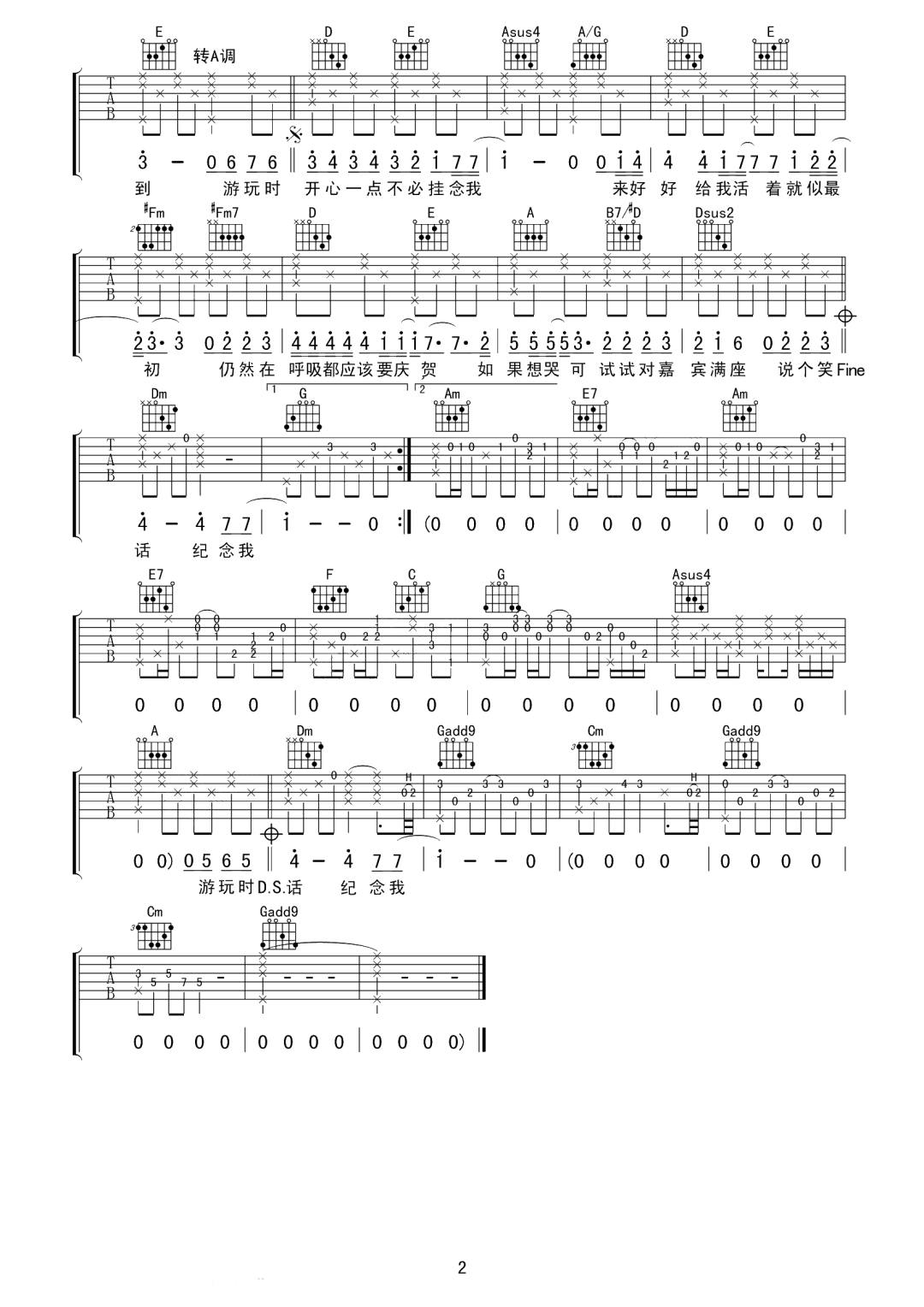 陈奕迅《活着多好》吉他谱_G调指法原版弹唱谱-图2