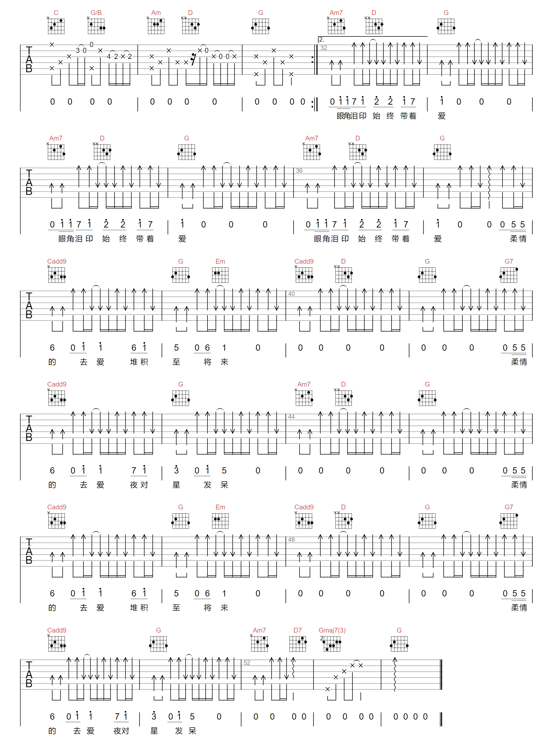大笨/邝美云《堆积情感》吉他谱_G调指法弹唱谱-图2