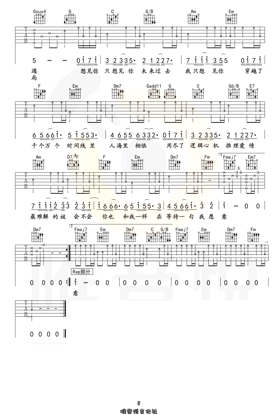 八三夭《想见你想见你想见你》吉他谱_C调简单版-图2
