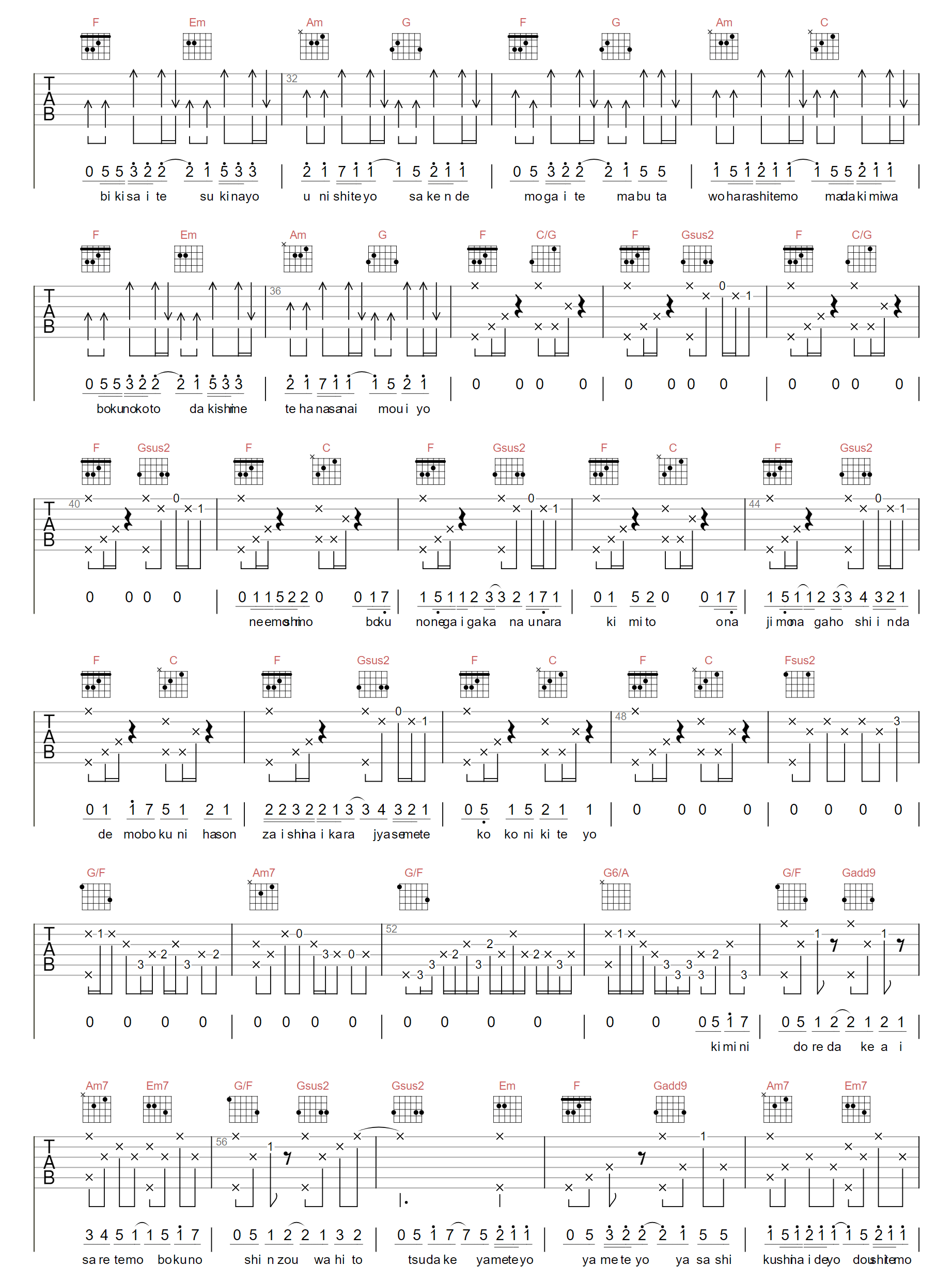 双笙/GUMI《心做し》吉他谱_C调原版弹唱谱-图2