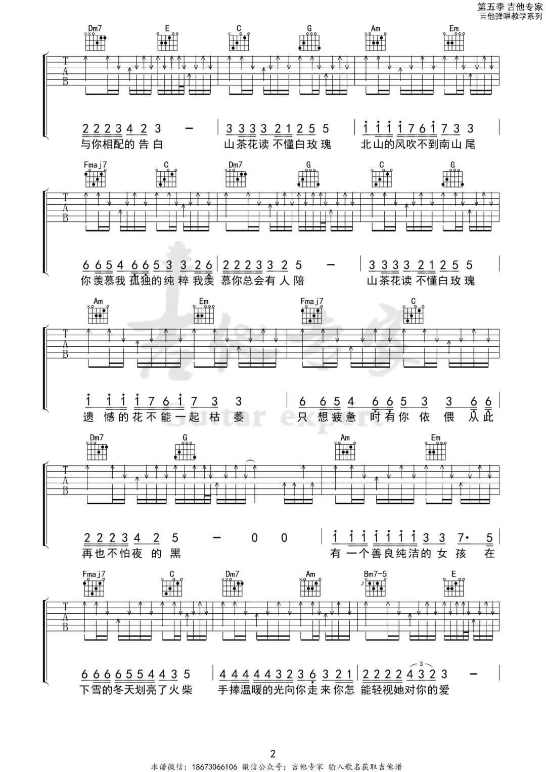 柯柯柯啊《山茶花读不懂白玫瑰》吉他谱_C调指法-图3
