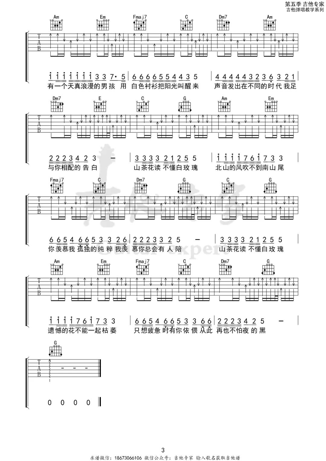 柯柯柯啊《山茶花读不懂白玫瑰》吉他谱_C调指法-图1